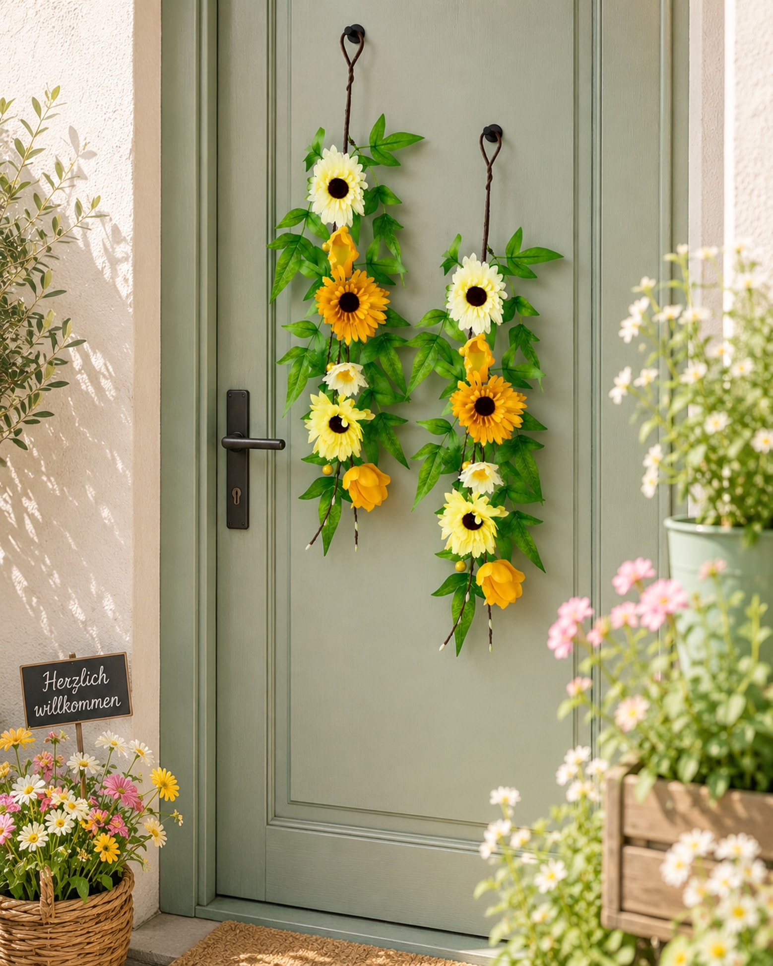 I.GE.A. Kunstblume »Girlande mit Gerbera Blüten 50cm 2er Set Deko für Hochzeit Geburtstag« Ranke Hänger Pflanze Kunstpflanze  Gänseblümchen Margeriten Blumen