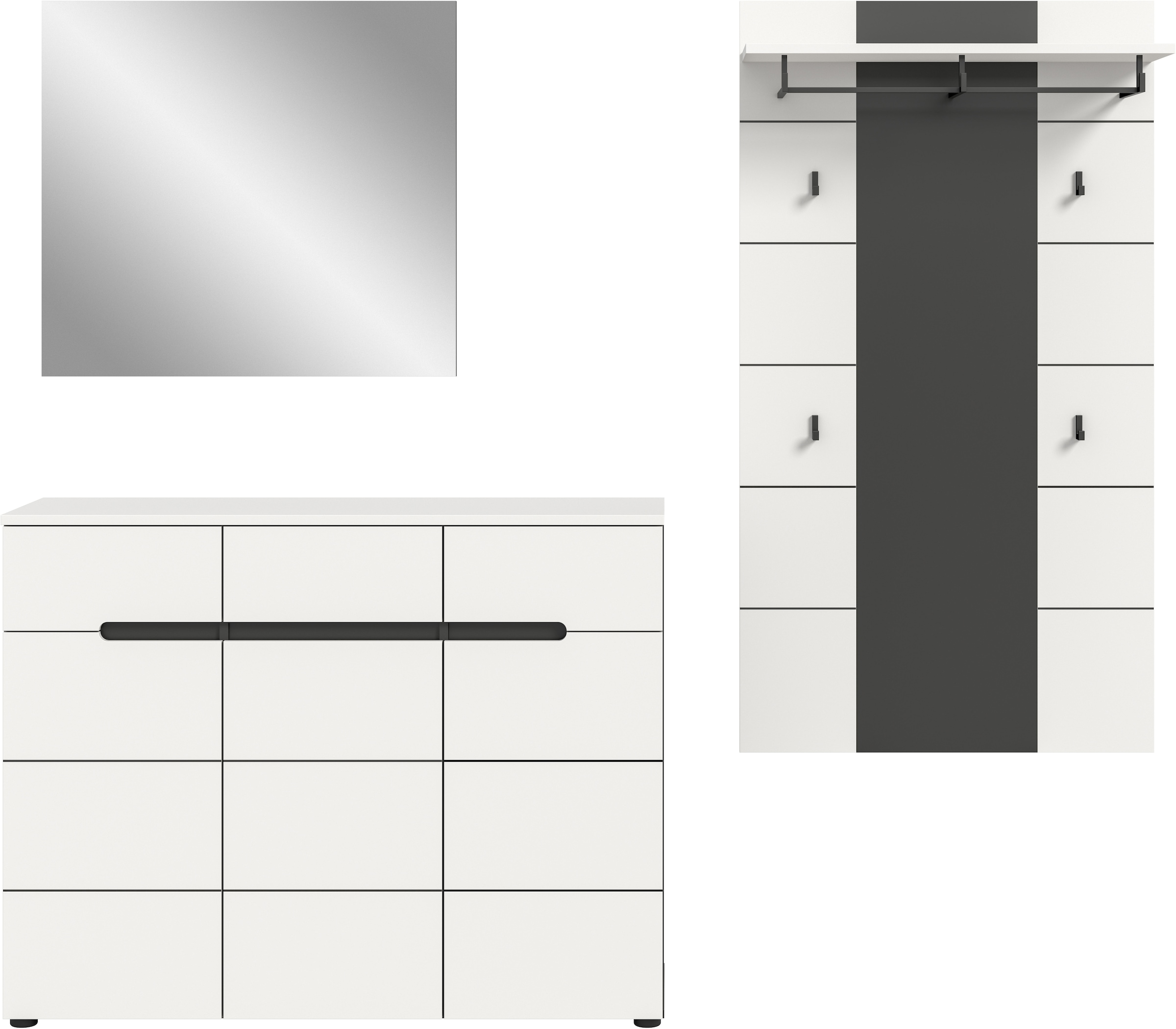 INOSIGN Garderoben-Set, (Set, 3 St.), Rehat, Garderoben-Set 3-tlg., Basalt grau NB/Weiß NB, Flur