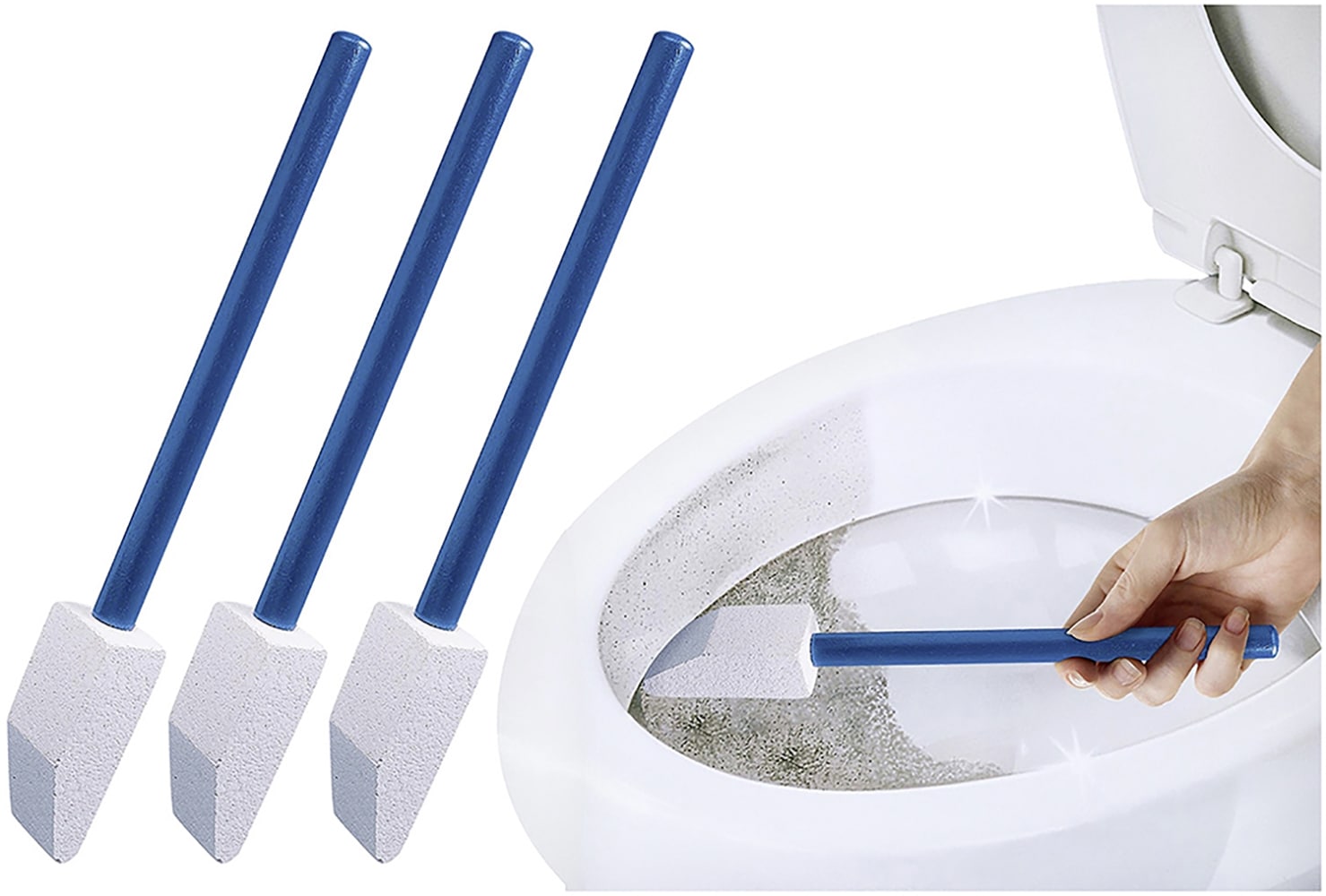 Maximex Reinigungsbürsten-Set »Toilettenreiniger Spezial«, 3 St., aus Holz-Keramik, mit abgeschrägtem Bimsstein und Holzgriff, Reinigung ohne Chemie