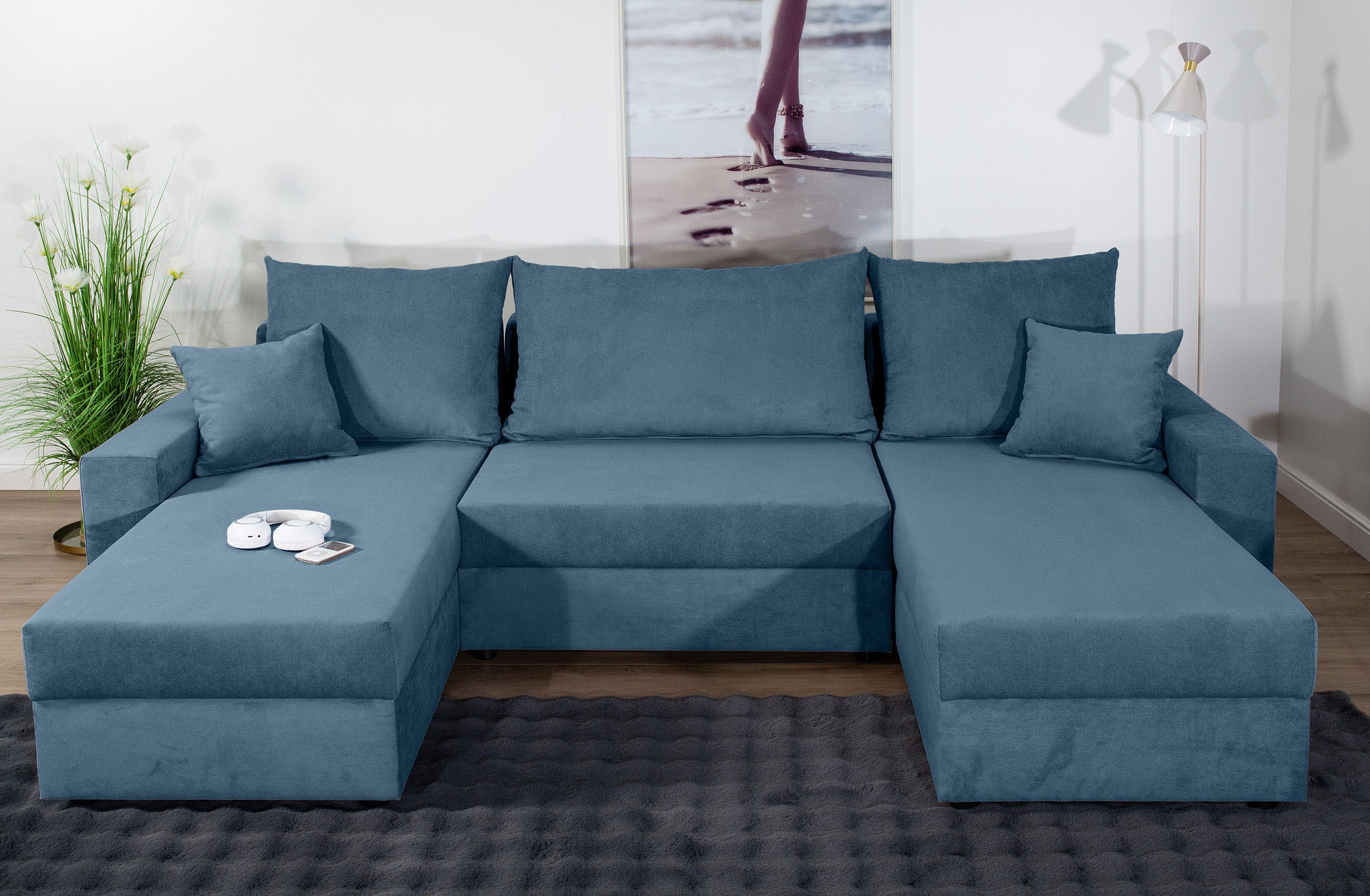COLLECTION AB Wohnlandschaft »Pico U-Form, Breite 252, mit Schlaffunktion, Bettkasten & Zierkissen«, Wohnlandschaft,2 X Ottomane,Polyätherschaum Polsterung