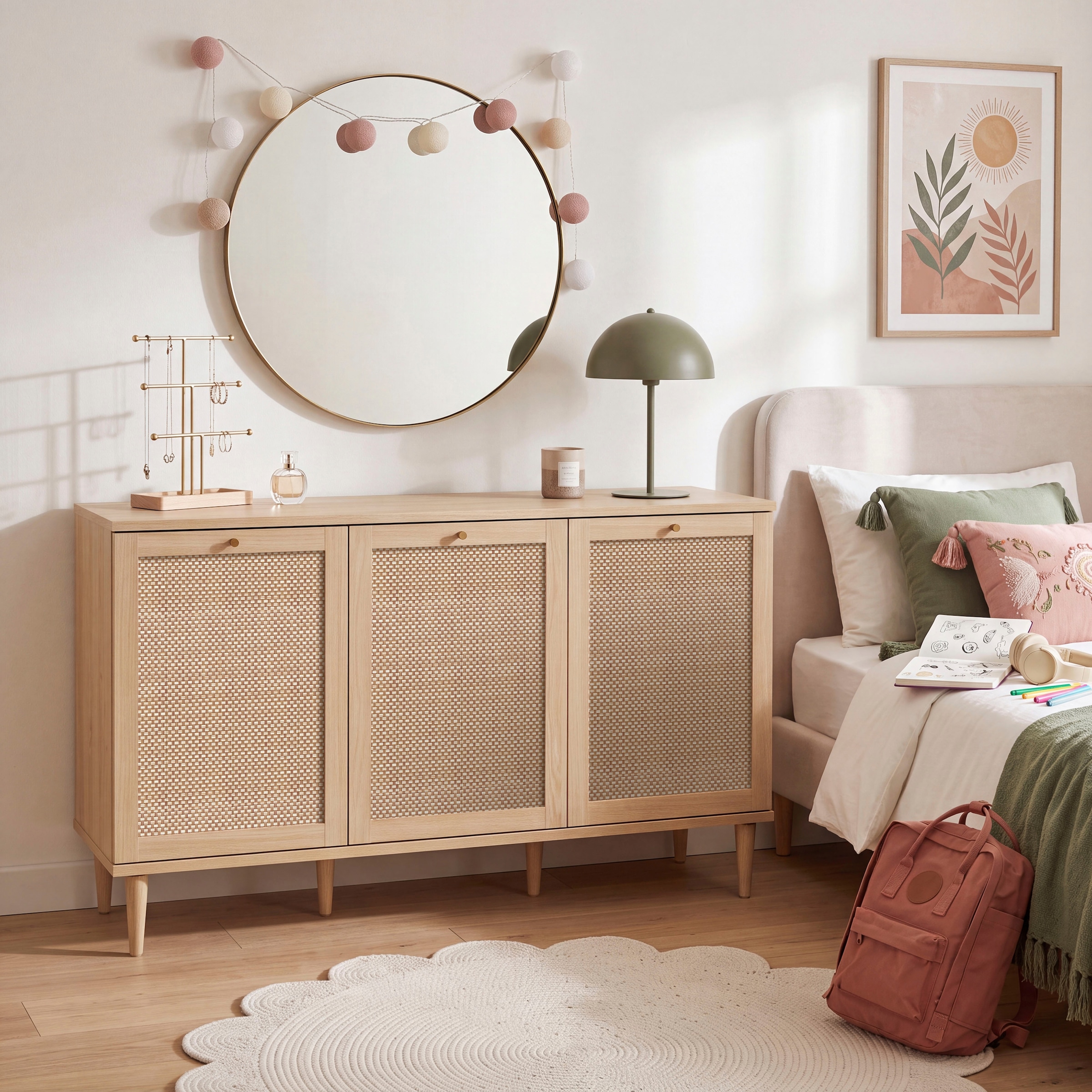 OTTO home Sideboard »ELLIAN mit  Wiener Geflechtoptik, 3 Türen, Boho Stil, Vintage« Holzfüße, Metallgriffe, Made in EU, viel Stauraum, FSC® zertifiziert