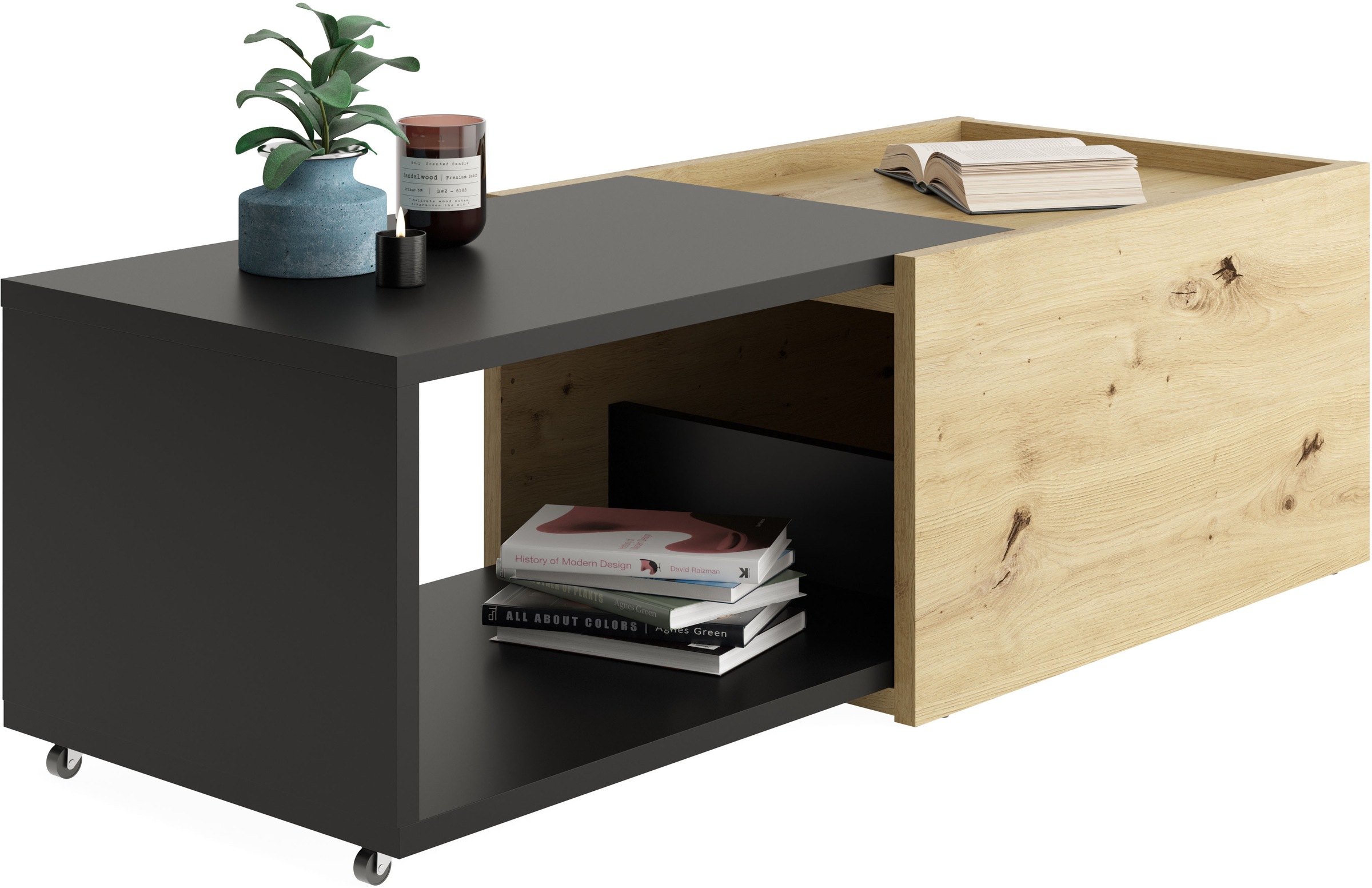 FMD Couchtisch "Slide" flexibel ausziehbar, mit Rollen, Breite: 70 bis 125 günstig online kaufen