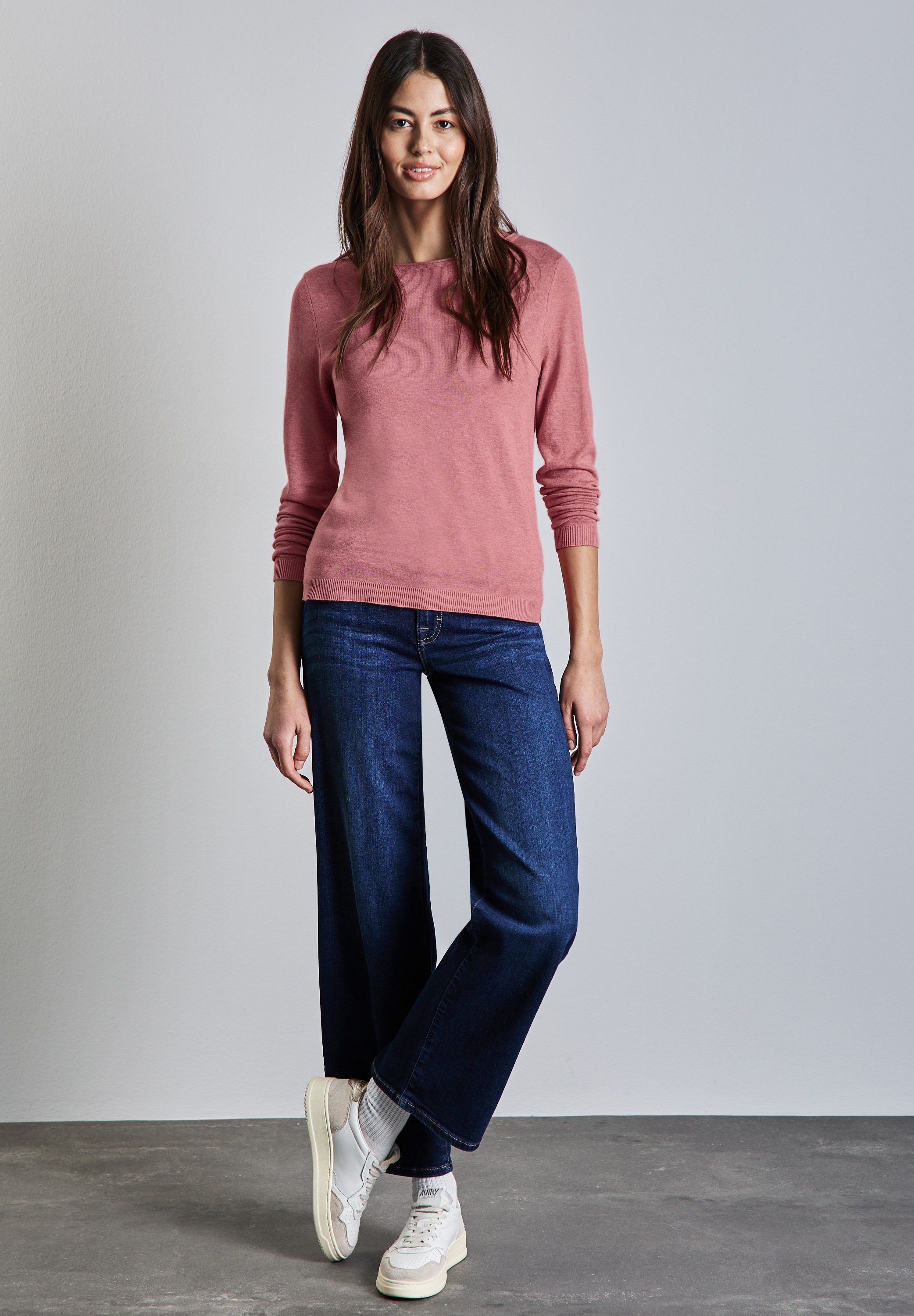 Strickpullover STREET ONE, Damen, Gr. 42, rosa (sugar coral meliert), Stoff, 60% Viskose, 40% Baumwolle, unifarben, gerade normal, U-Boot-Ausschnitt, Bündchen, Pullover Strickpullover, mit U-Boot-Ausschnitt 2