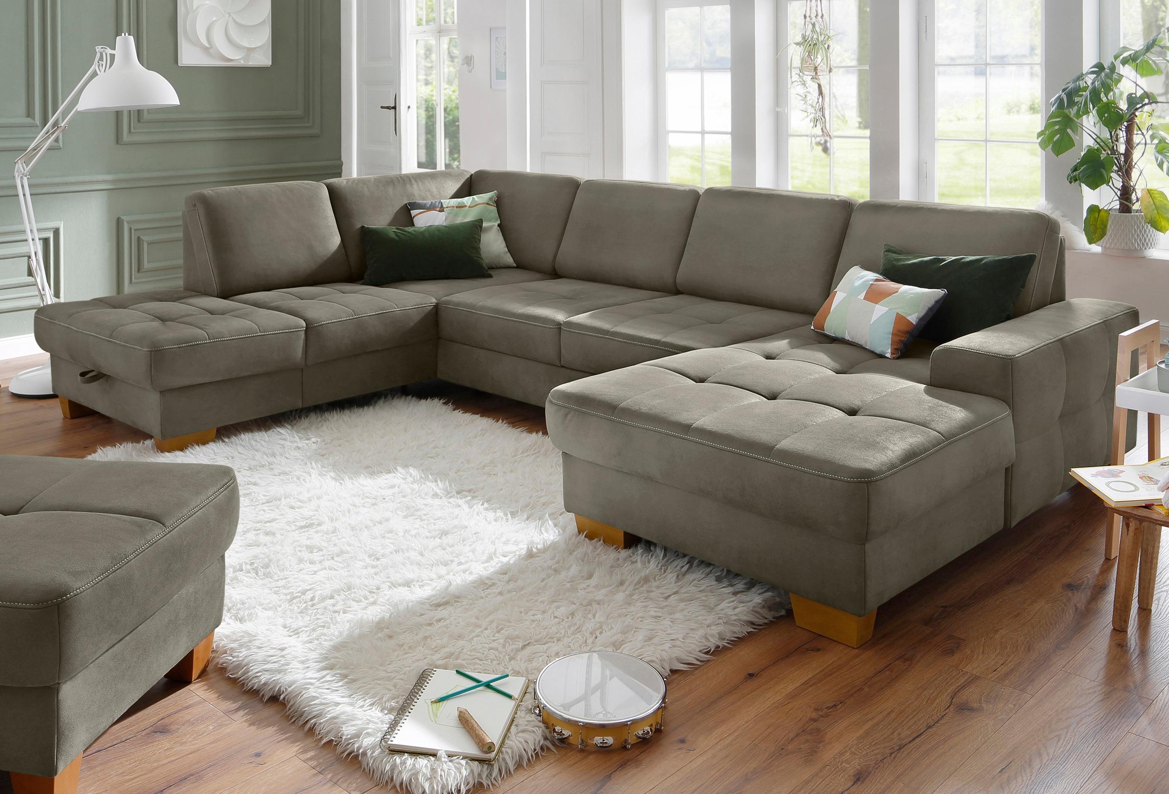 OTTO home Wohnlandschaft "Puccini U-Form" mit Federkern, Sitztiefenverstellung, Kontrastnaht