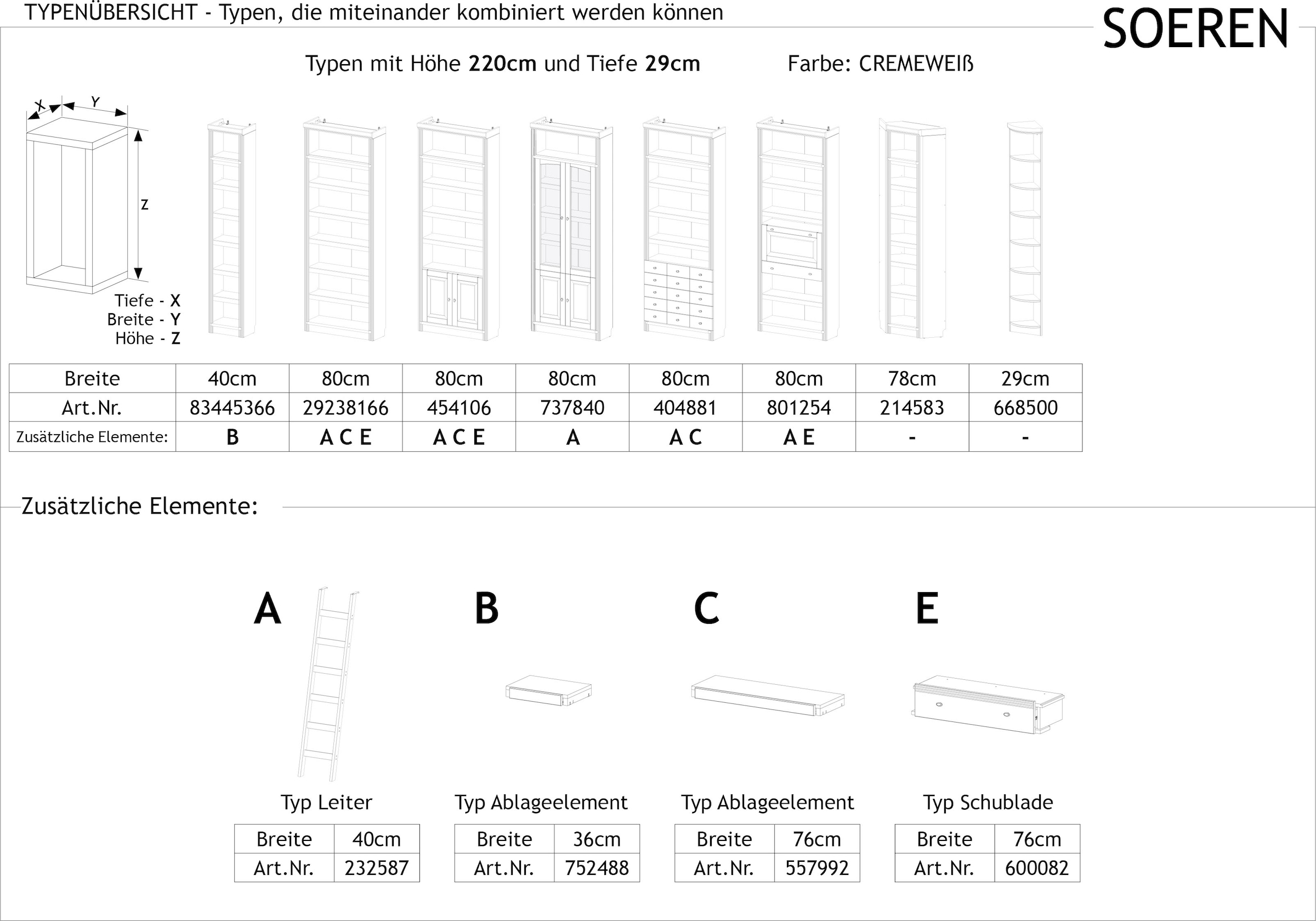 Home affaire Bücherregal »Soeren«, aus massiver Kiefer, in 2 Höhen, Tiefe 29 cm, mit 5 Schubkästen