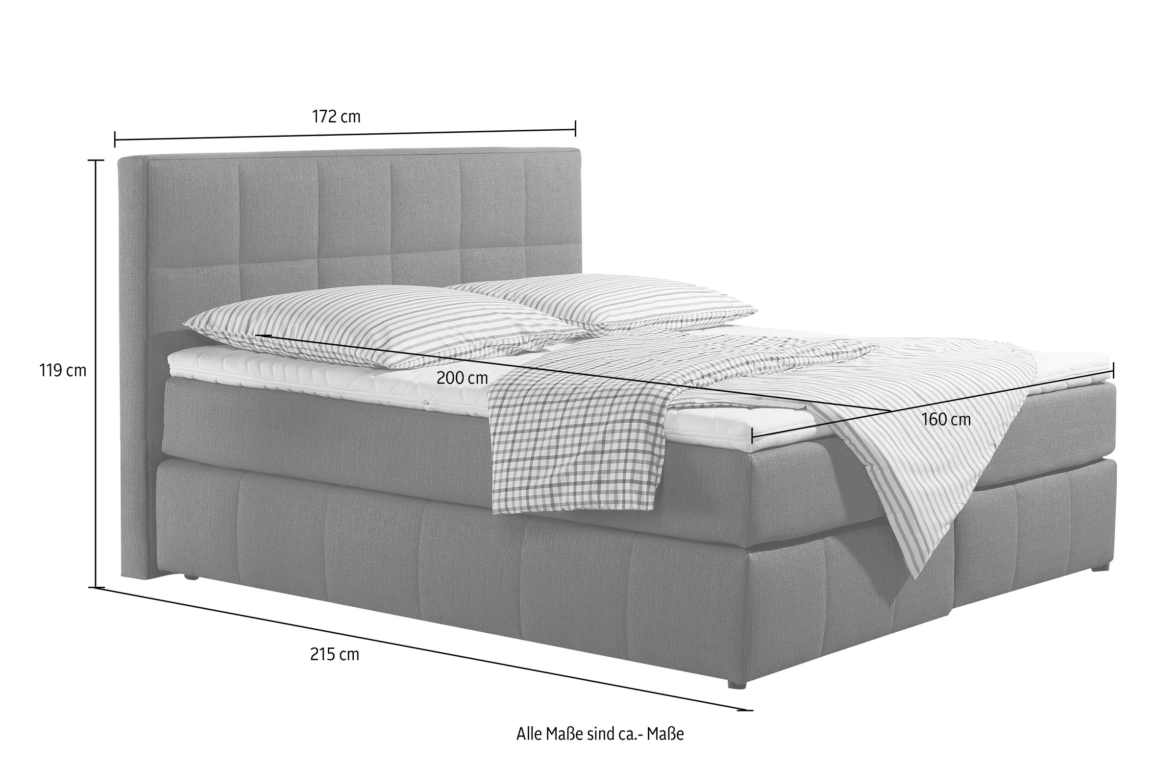 Boxspringbett HOME AFFAIRE "Casano", blau (denimblau), B:172cm L:215cm, Strukturstoff-Bezug (100% Polyester), Komplettbetten, Boxspringbett, mit feiner Steppung, in 3 Matratzenarten, 2 Härtegraden und 5 Farben 7