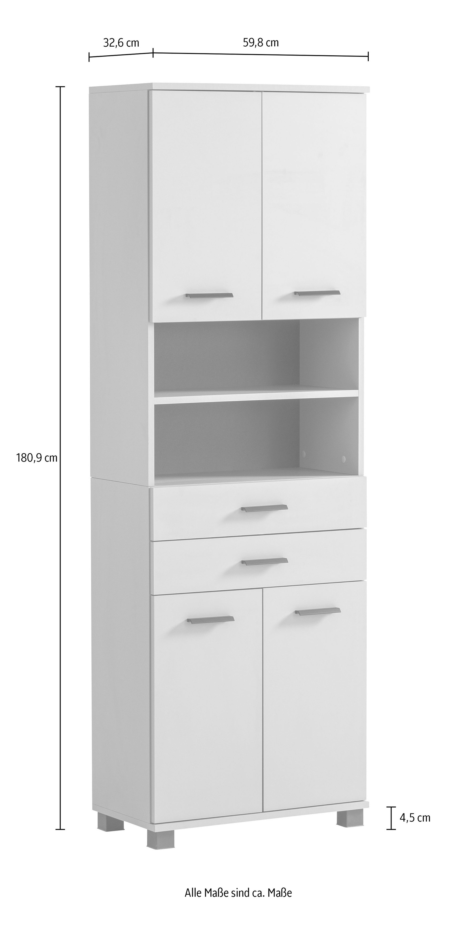 Schildmeyer Hochschrank »Palermo, Made in Germany«, Breite 60 cm, verstellbare Einlegeböden, Metallgriffe