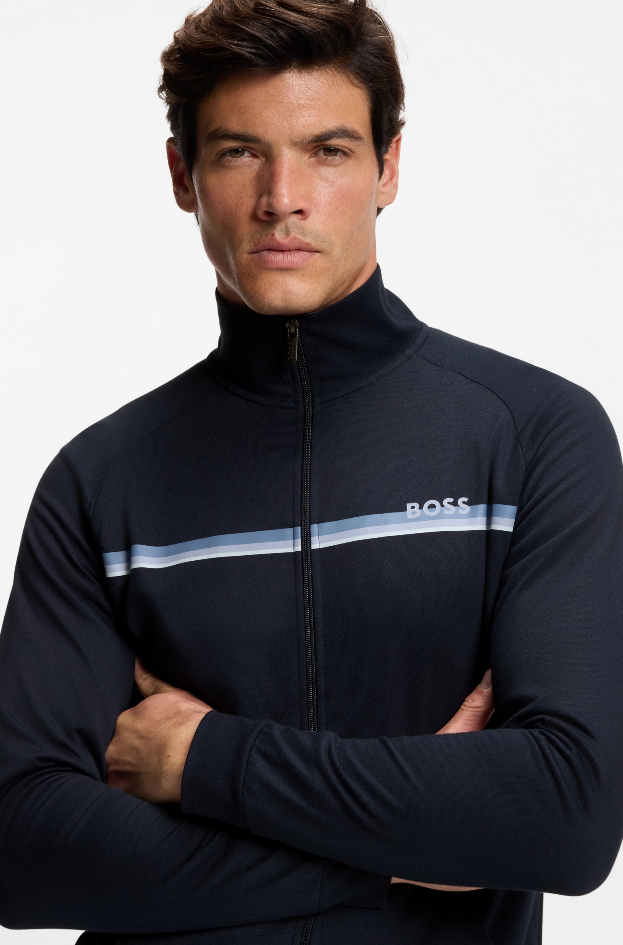 Thumbnail - BOSS Sweatjacke "Authentic" mit Streifen und Logo, regular fit