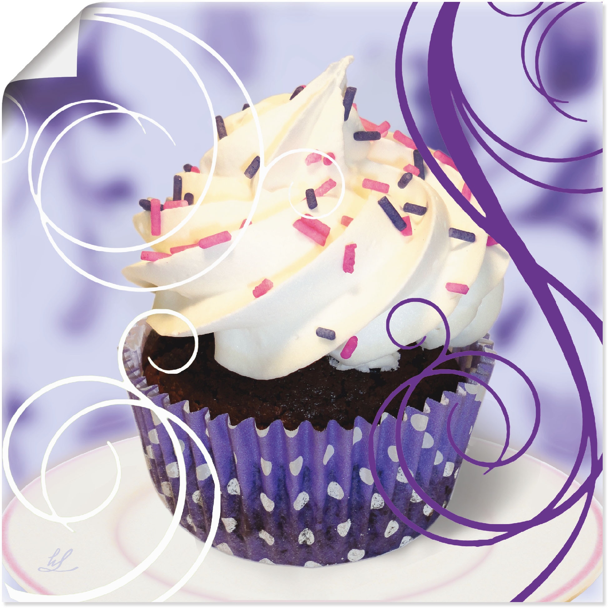 Wandbild »Cupcake auf violett - Kuchen«, Süßspeisen, (1 St.), als Poster,...