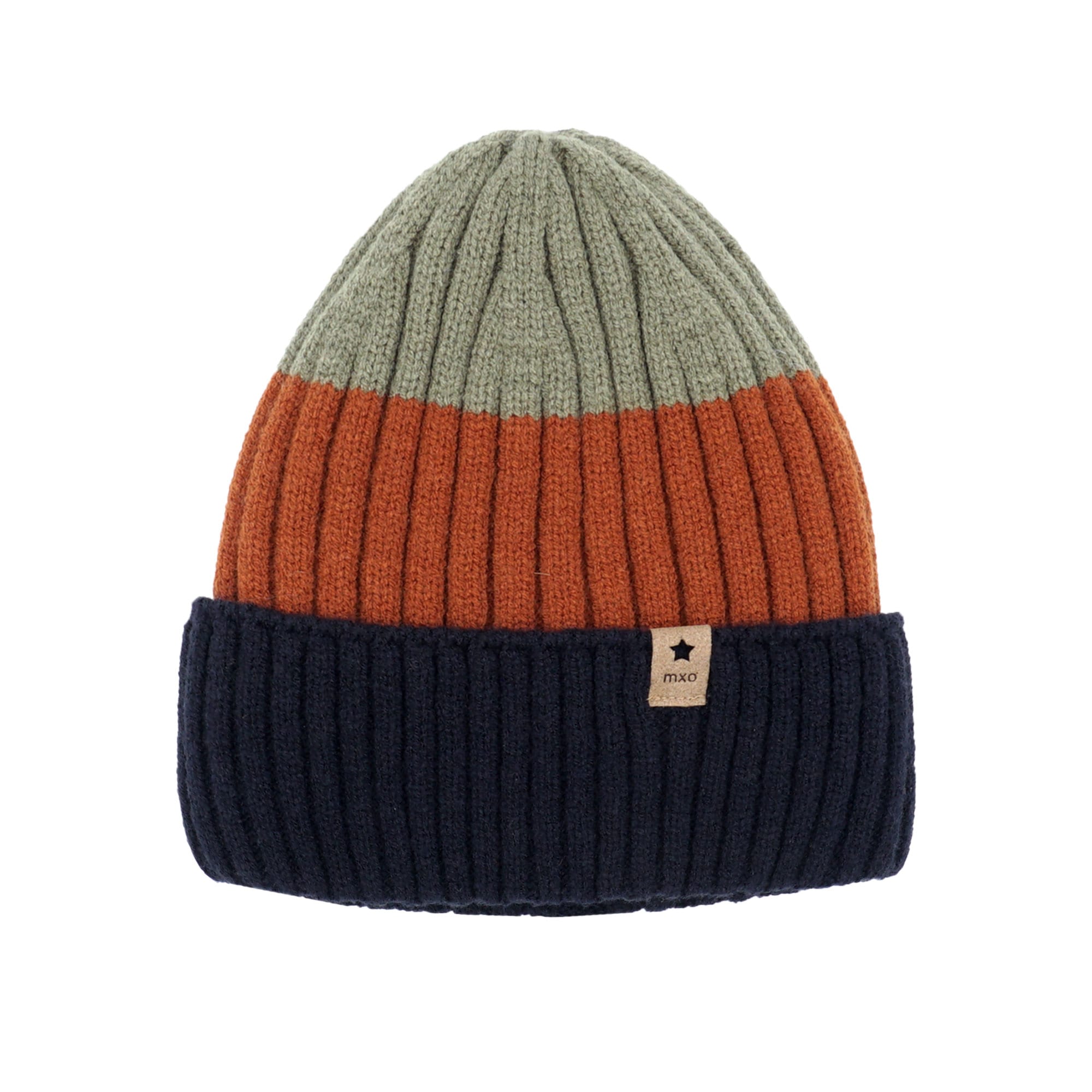 MAXIMO Jungen Beanie, blau, Gr. 47, gestreift, Strick, Materialmix, Mützen, Wollanteil, gestrickt, gefüttert, mit Umschlag, breit gestreift