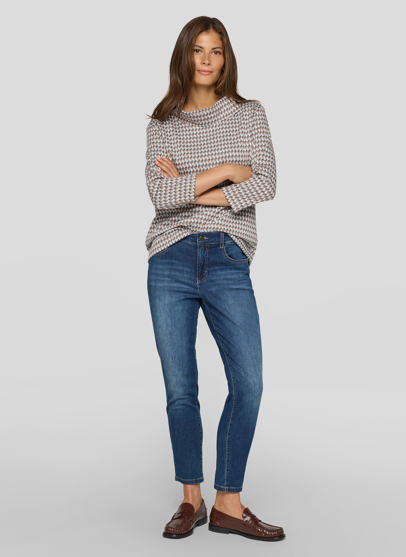 Rabe 3/4-Arm-Shirt mit grafischem Muster und Schalkragen mit Glitzersteinen