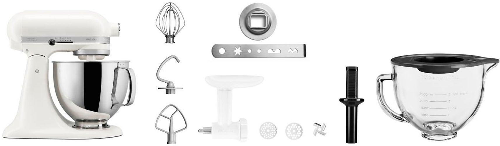 KITCHENAID Küchenmaschine "5KSM125EPL", B:2,1cm H:34,3cm T:33,8cmporzellan, Küchenmaschinen, Set aus Küchenmaschine mit Glasschüssel und Fleischwolf