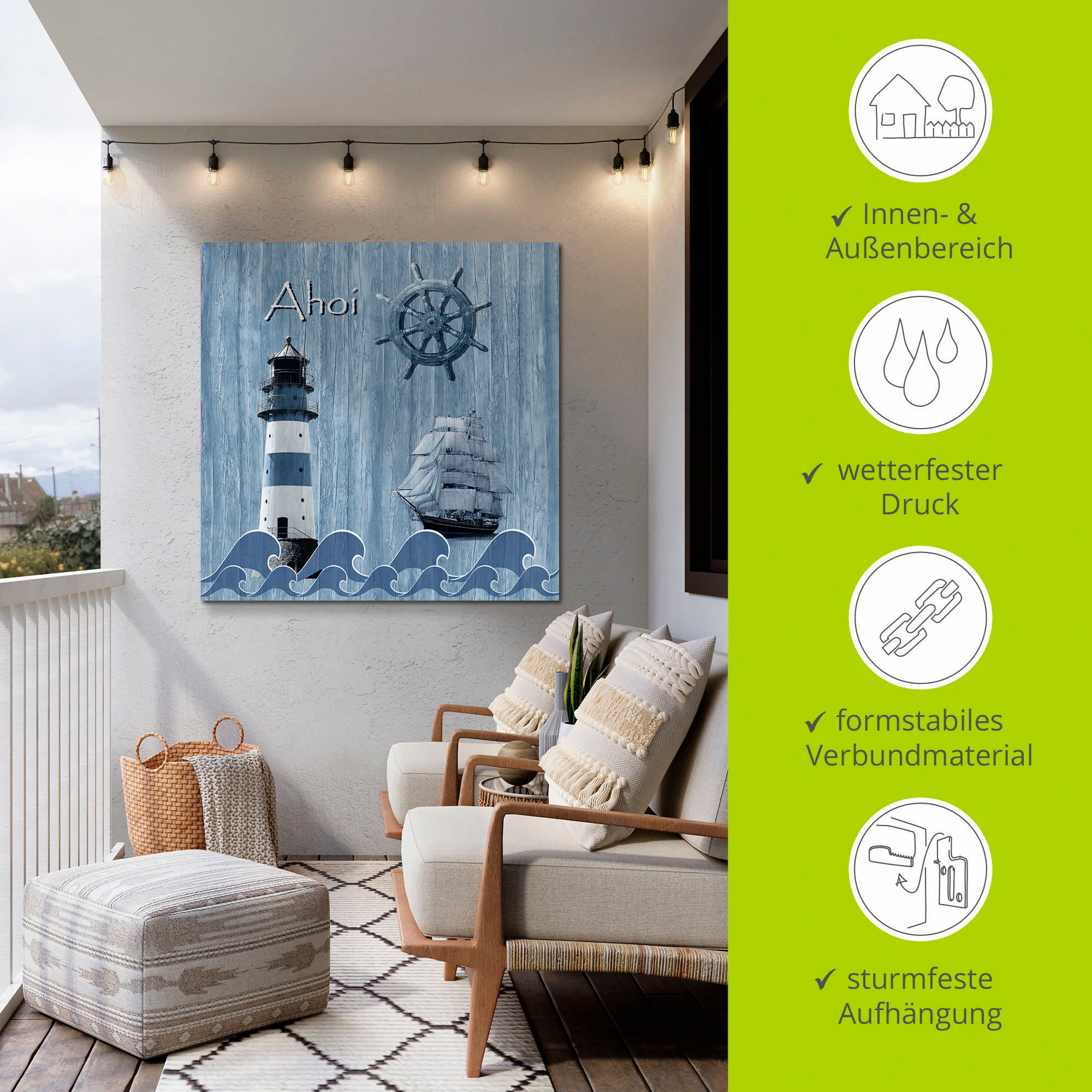 Artland Wandbild »Ahoi im maritimen Blau«, Küste, (1 St.), als Alubild, Outdoorbild, Leinwandbild, Poster, Wandaufkleber