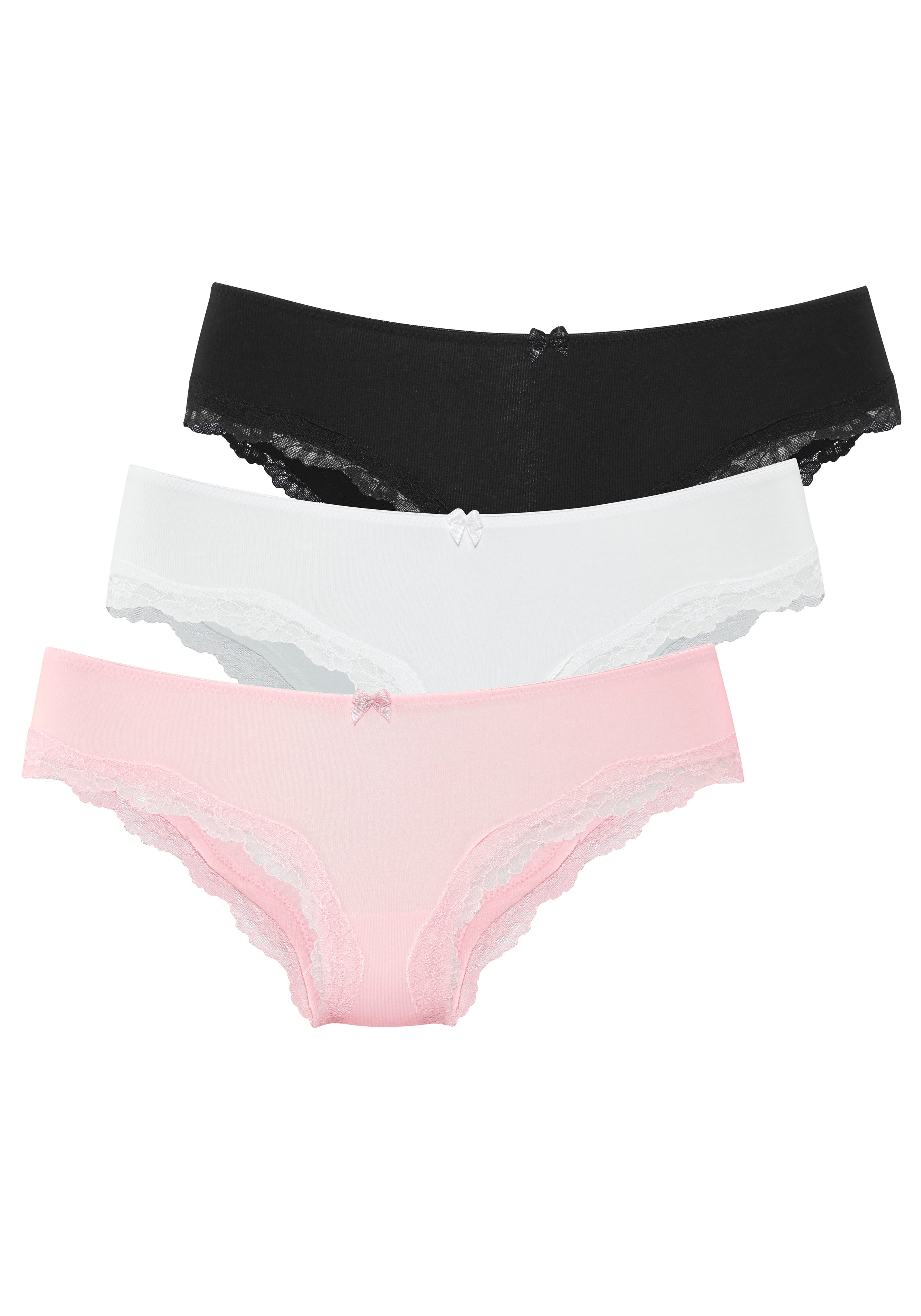 LASCANA Slip 3er-Pack, aus elastischer Baumwolle mit zarter Spitze