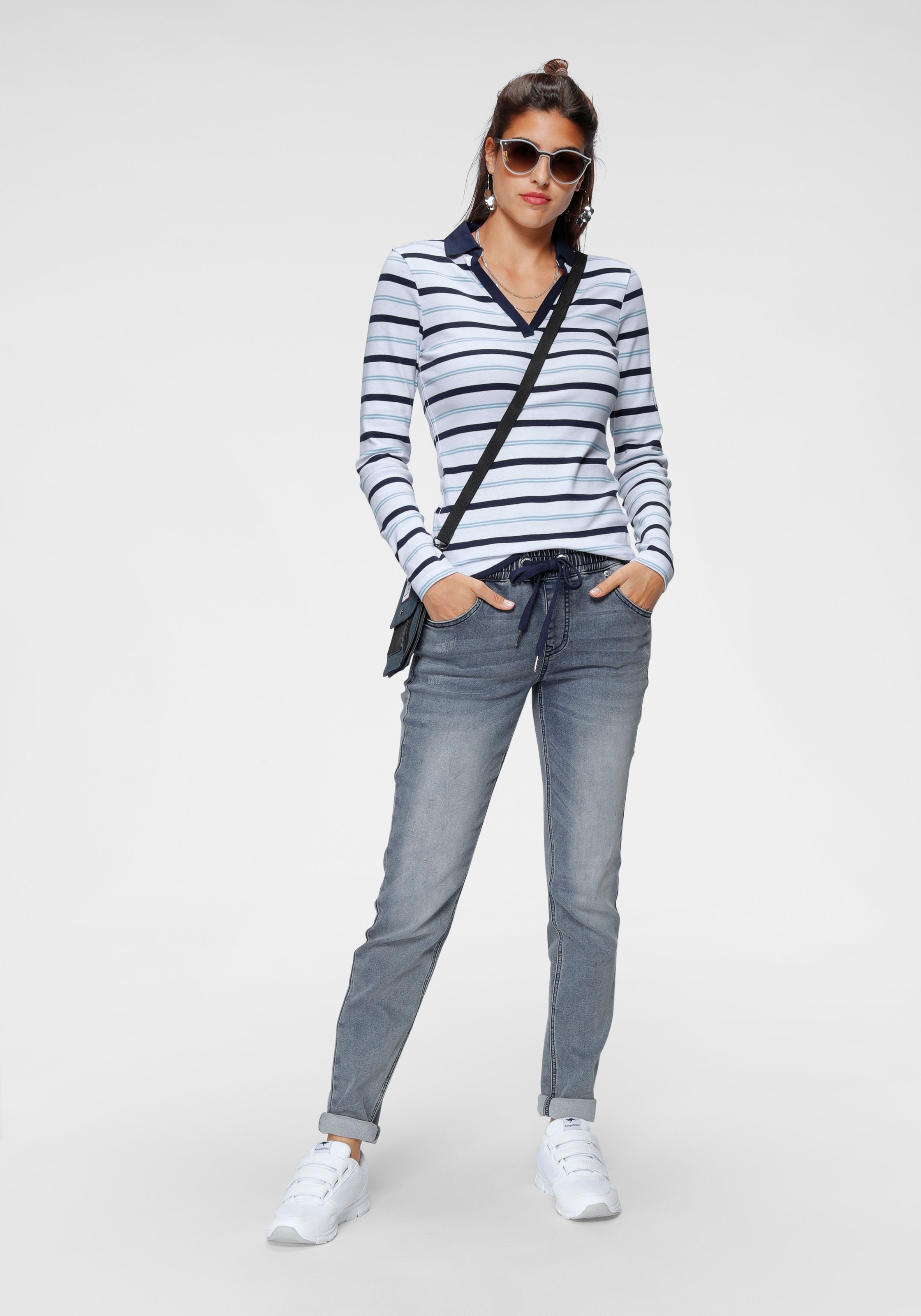 Jogg Pants KANGAROOS, Damen, Gr. 44, N-Gr, blau (light blau), Denim/Jeans, Obermaterial: 59% Baumwolle, 40% Polyester, 1% Elasthan, Destroyed-Effekte, figurbetont lang, Jeans Jogg Jeans Treggings, entspannte Passform, Topseller 3