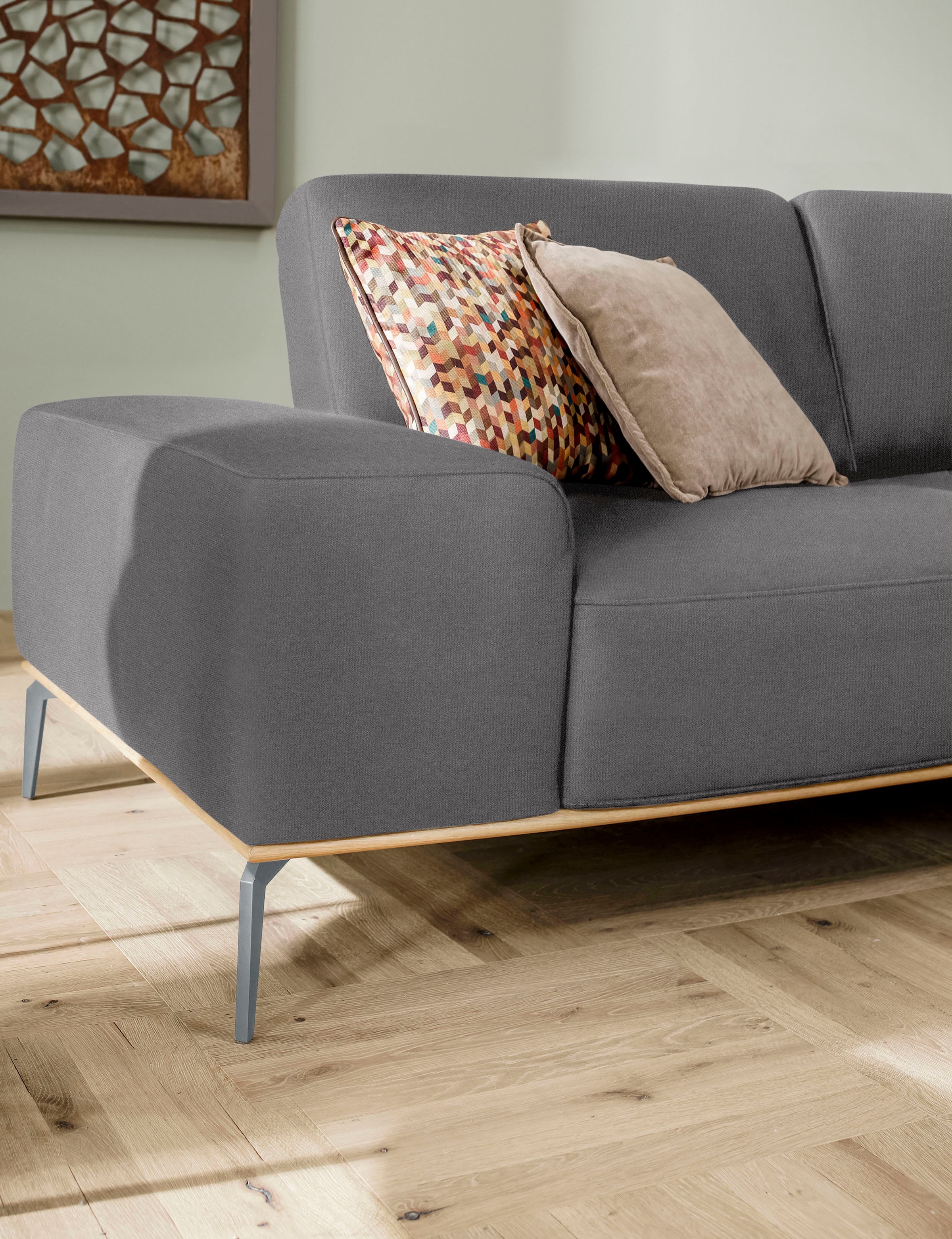 W.SCHILLIG Ecksofa »run, Designsofa mit tollem Sitzkomfort, bequem, L-Form«, mit elegantem Holzsockel, Füße in Silber matt, Breite 319 cm