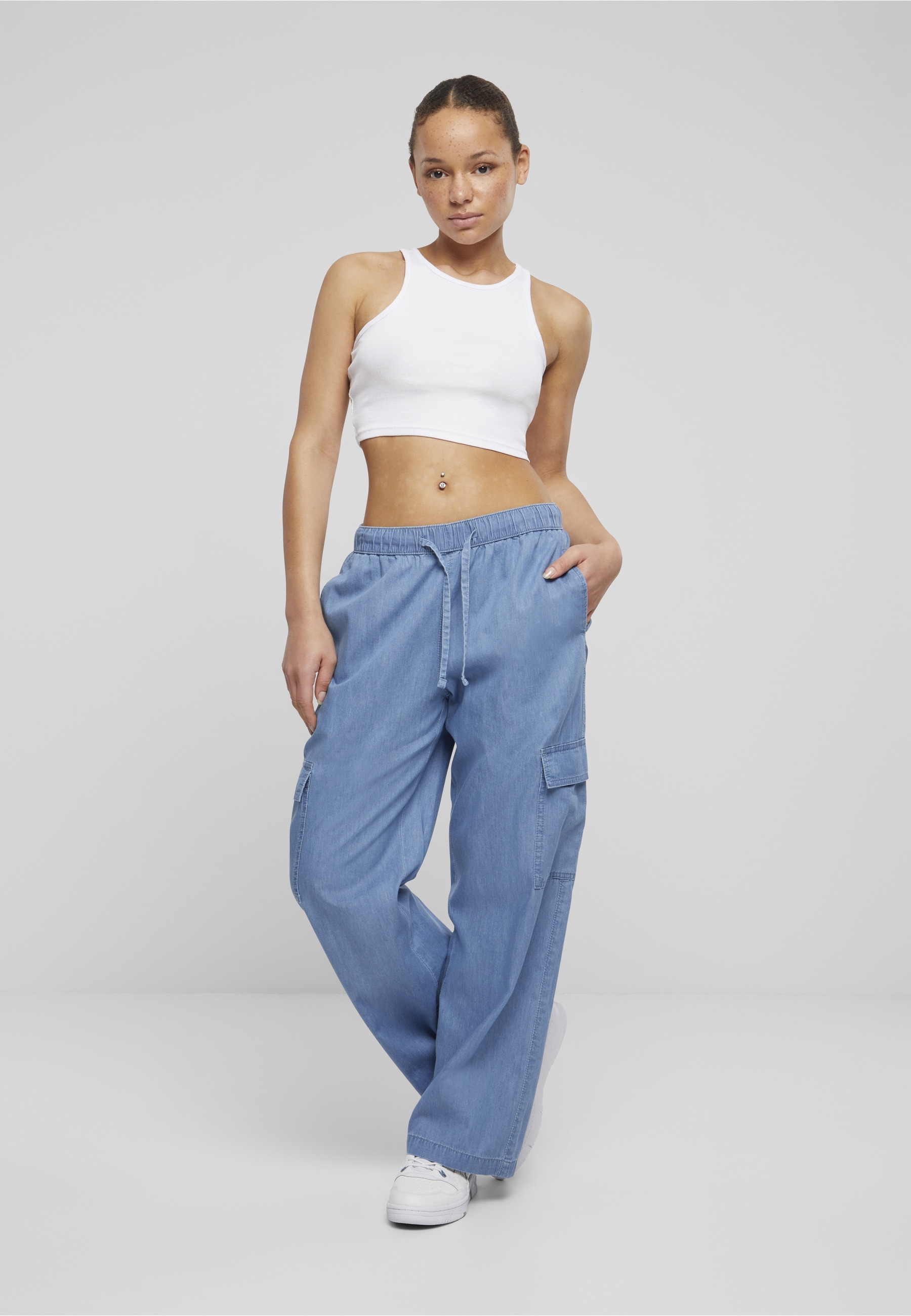 URBAN CLASSICS Cargohose »Urban Classics Damen Ladies Light Denim Cargo Pants«