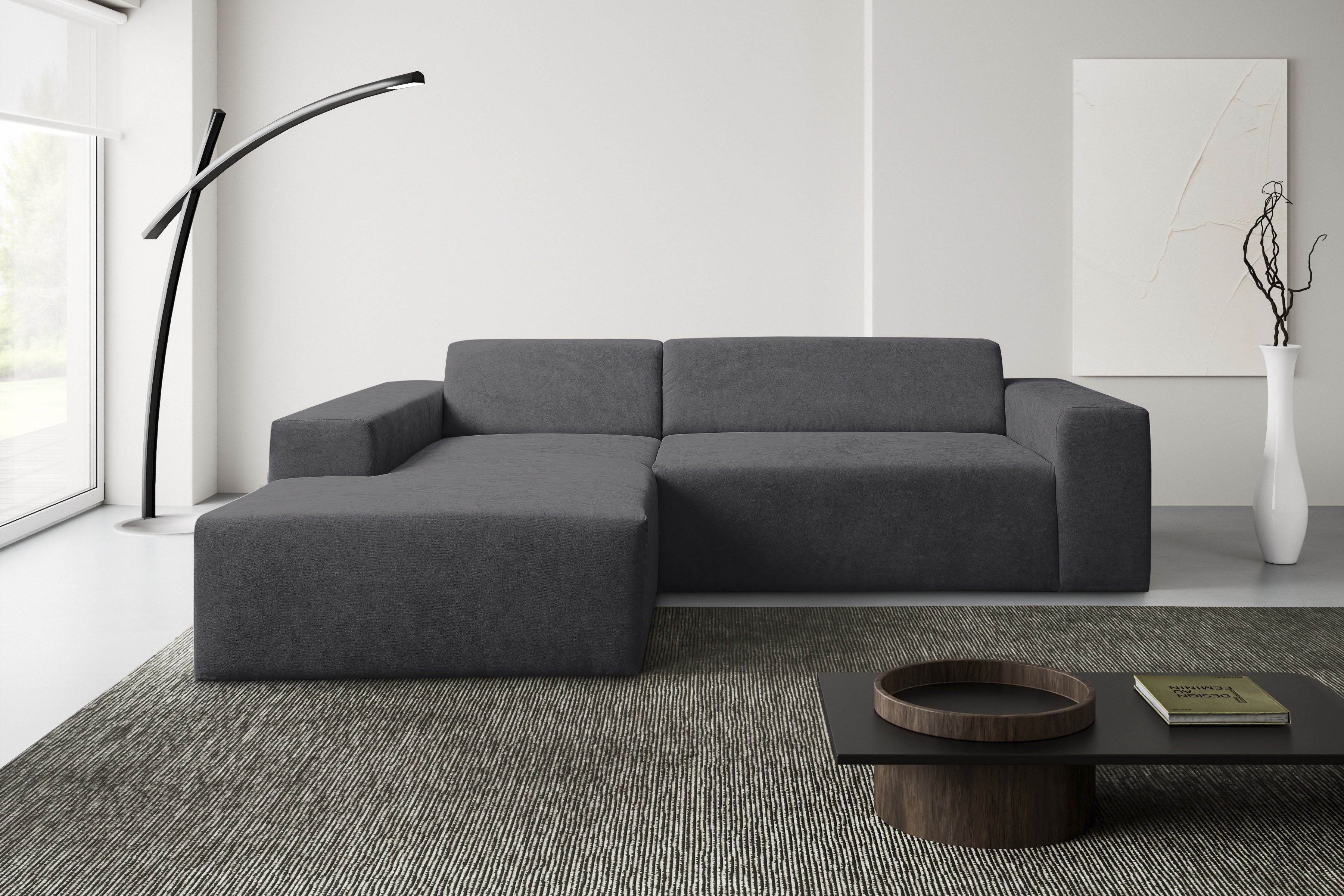 WERK2 Ecksofa "Zeus-L 253 cm breit, bequemes Cord-Sofa in L-Form, urbanes Design" Organische curvy-trend Couch mit großer Komfort-Ottomane