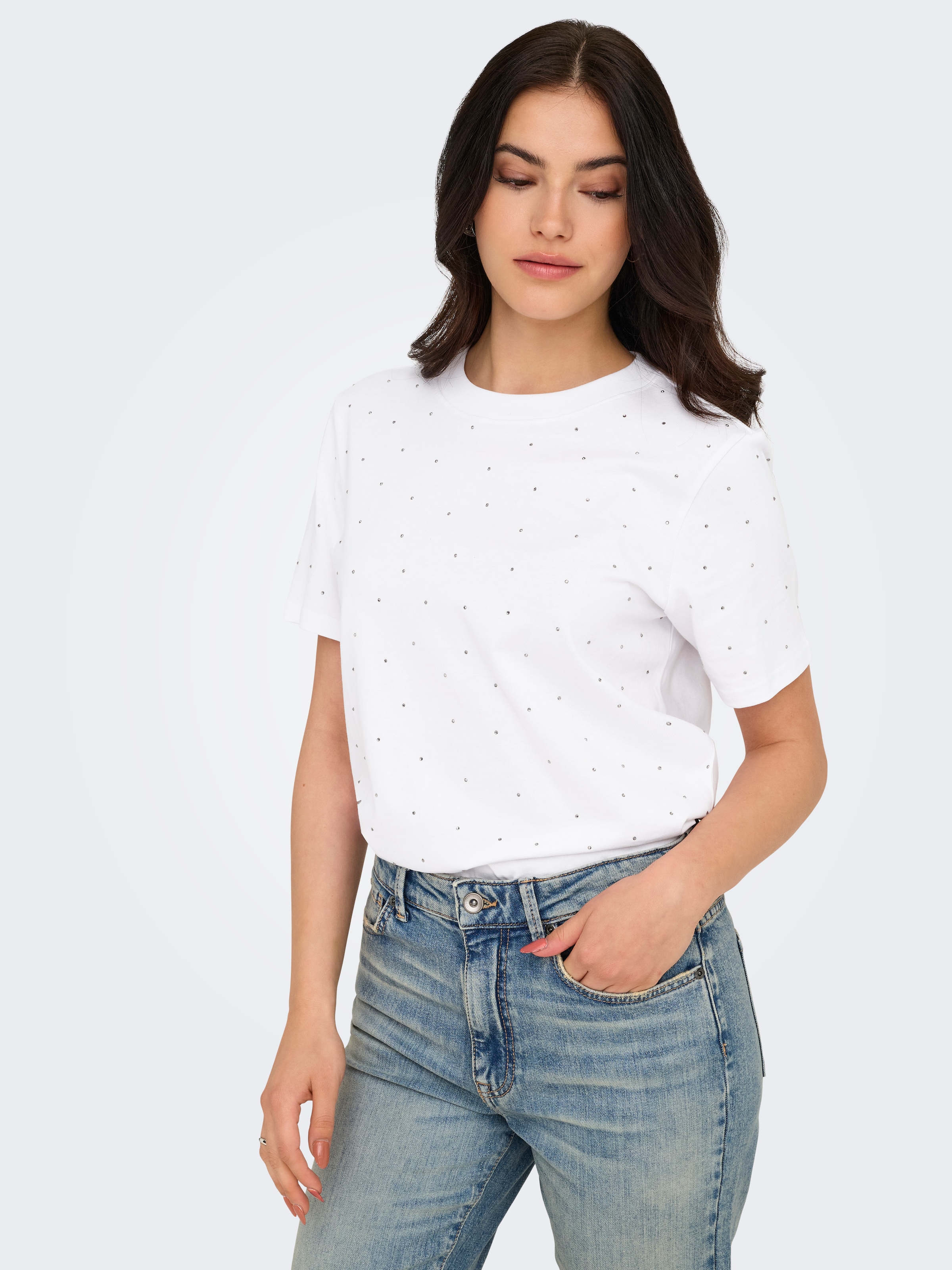 ONLY Kurzarmshirt "ONLMONJA S/S STUDS TEE JRS", mit Glitzer-Effekt günstig online kaufen
