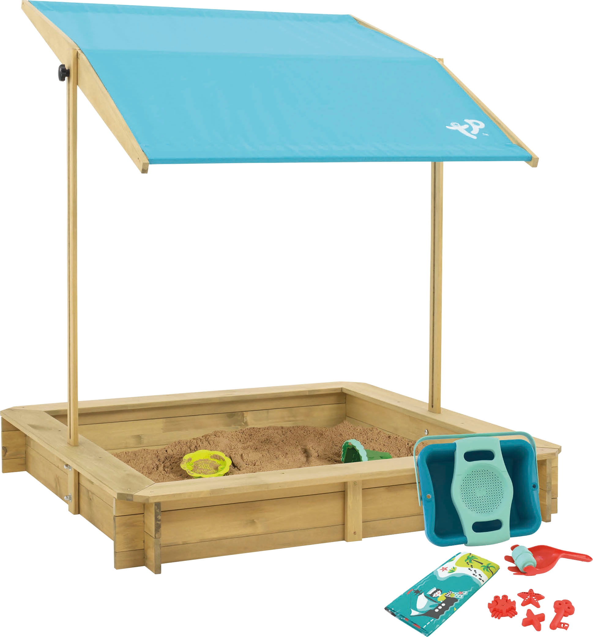 TP Toys Sandkasten, aus Holz, mit neigbarem Sonnendach