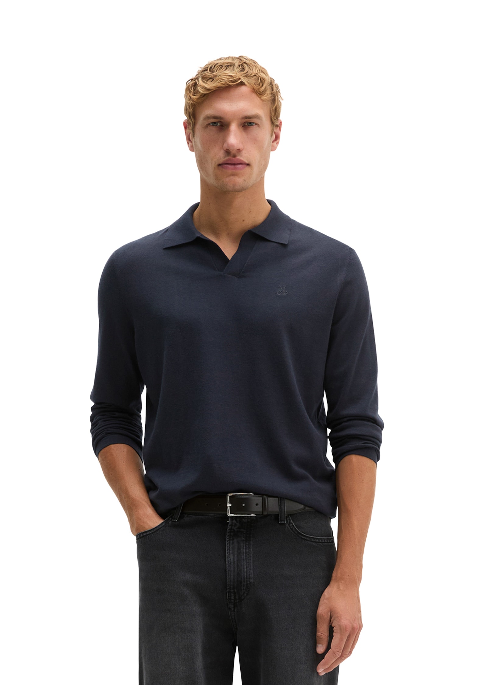 Marc OPolo Langarm-Poloshirt "aus Bio-Baumwoll-Kaschmir-Mix"