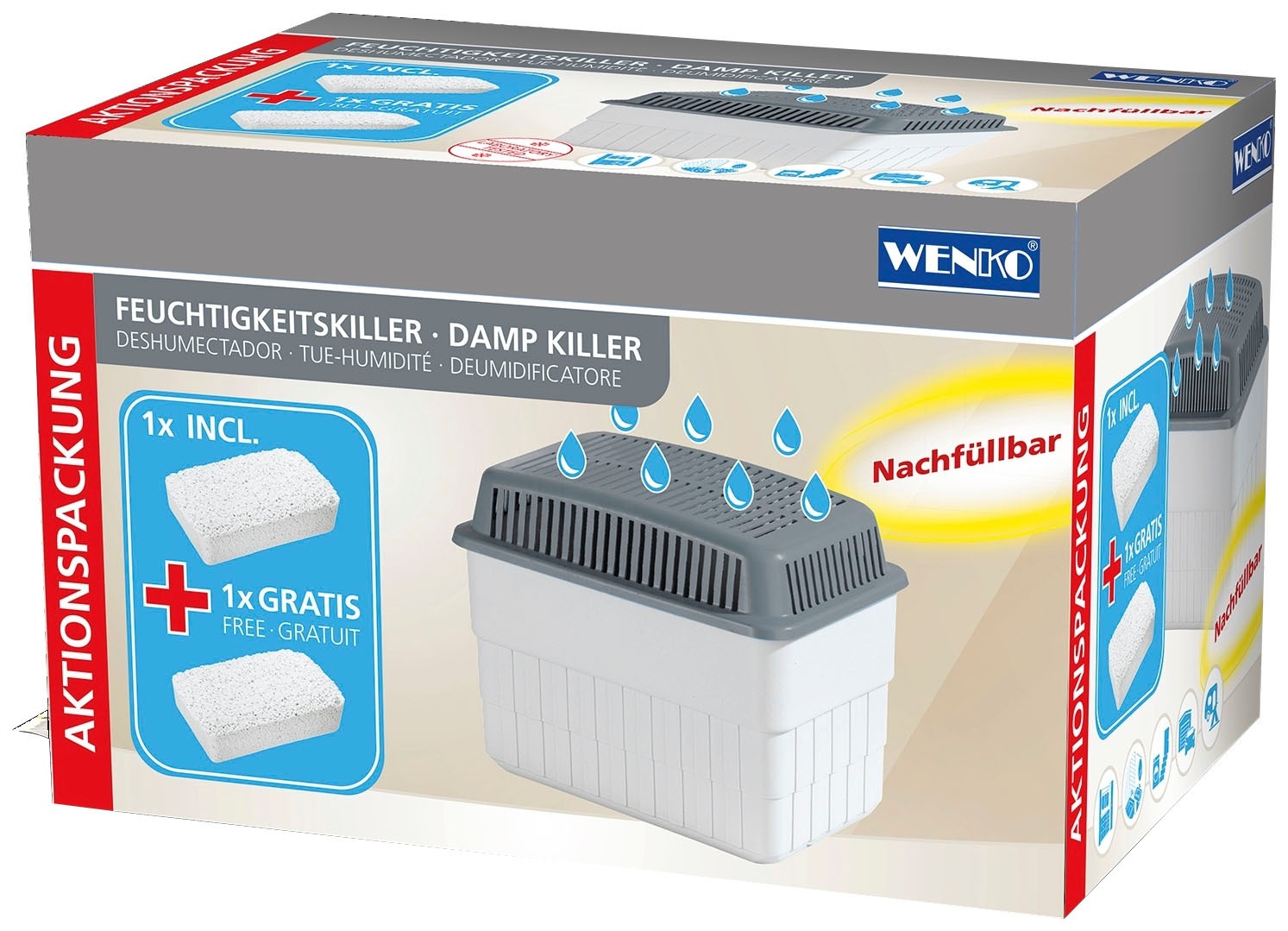 WENKO Luftentfeuchter »Feuchtigkeitskiller«, für 80 m³ Räume, 2 x 1 kg