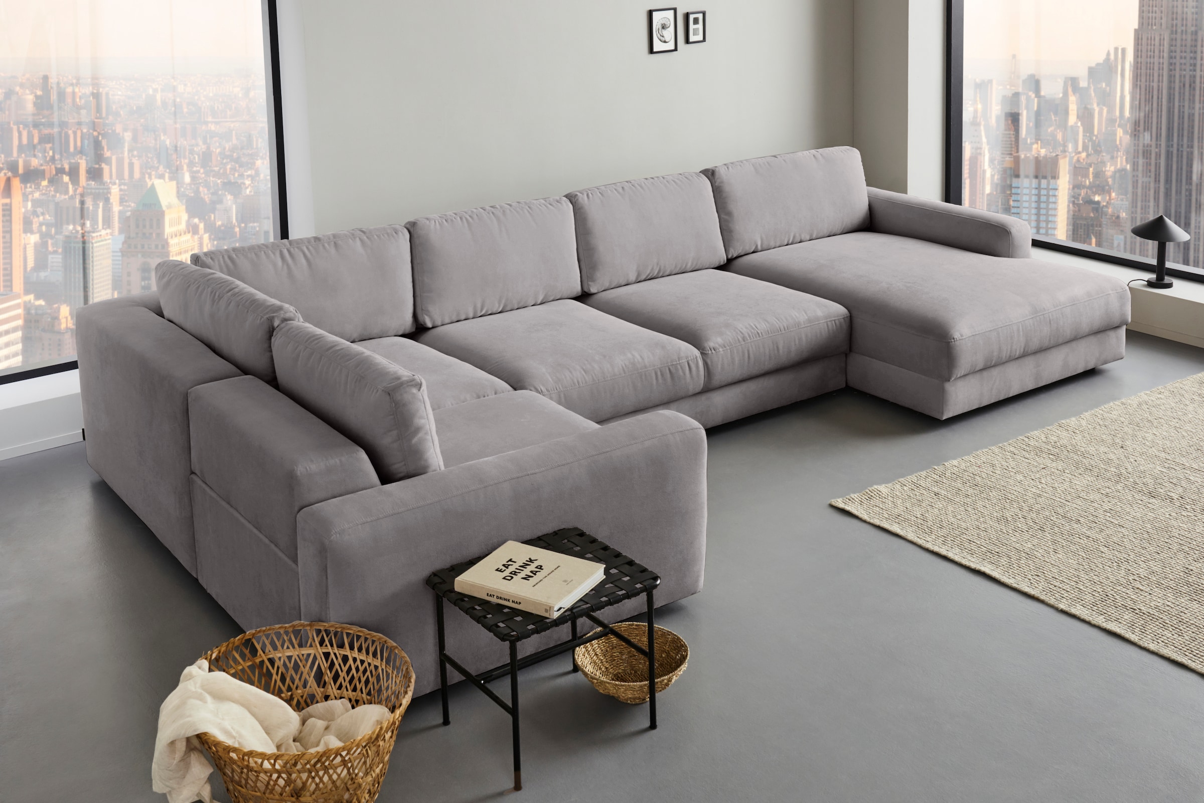 Places of Style Wohnlandschaft »Bloomfield, U-Form«, mit extra tiefer Sitzfläche, wahlweise mit Sitztiefenverstellung