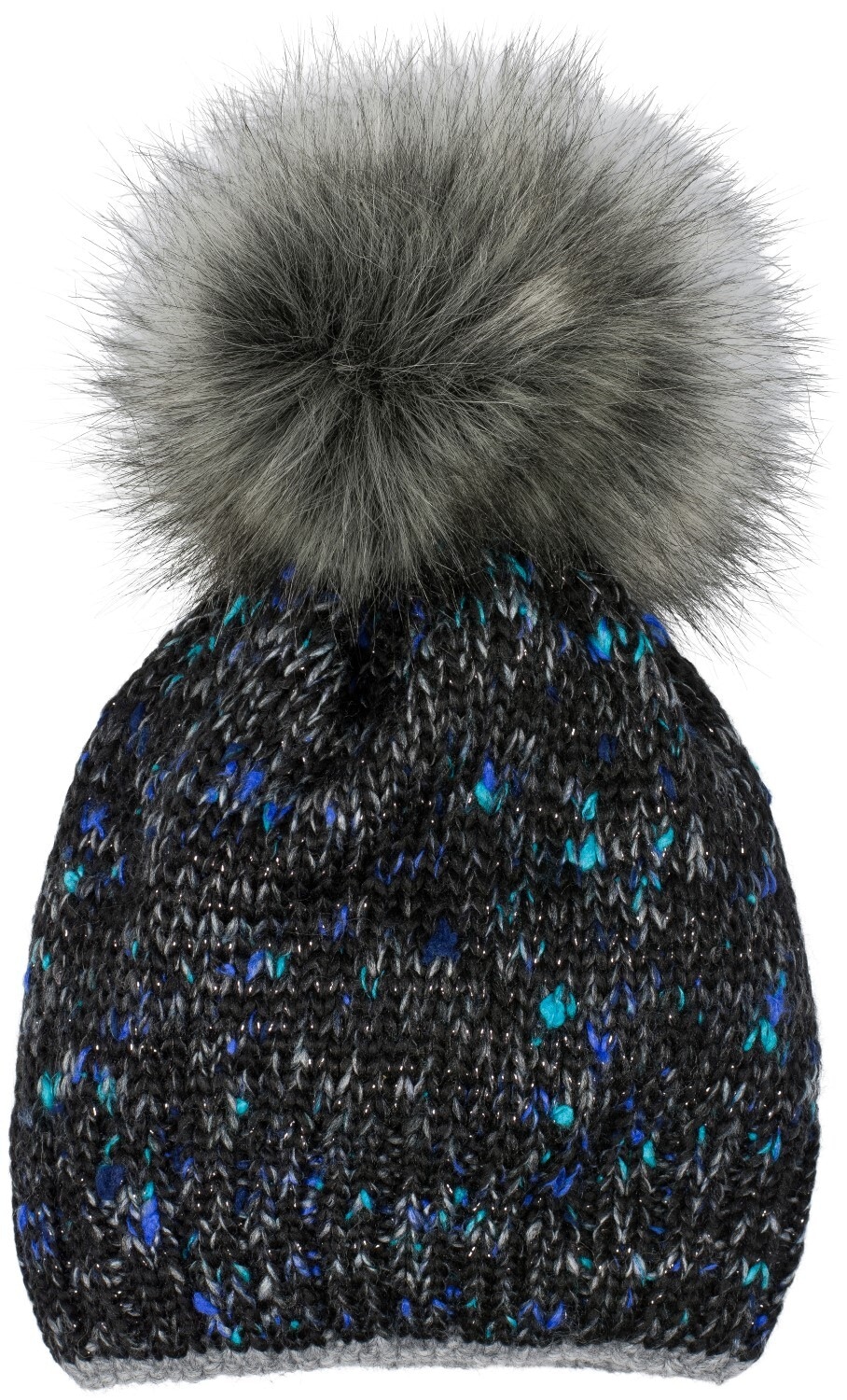 styleBREAKER Bommelmütze "Bunt gemusterte Bommelmütze mit Glitzerfaden" 1 Stk.