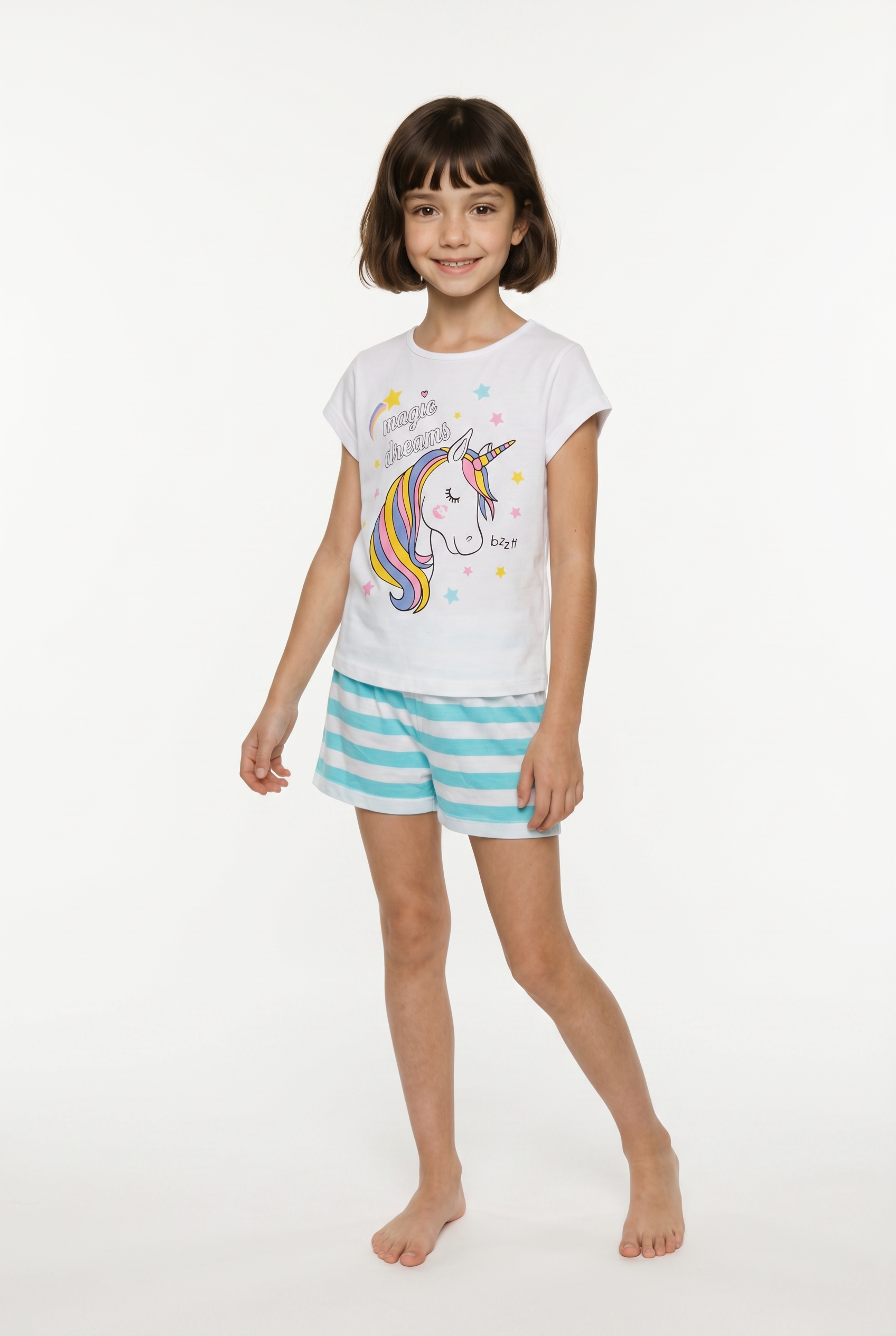 bonprix Shorty Set, vierteiliger Shorty-Pyjama, zwei T-Shirts mit Druck, aus Baumwolle