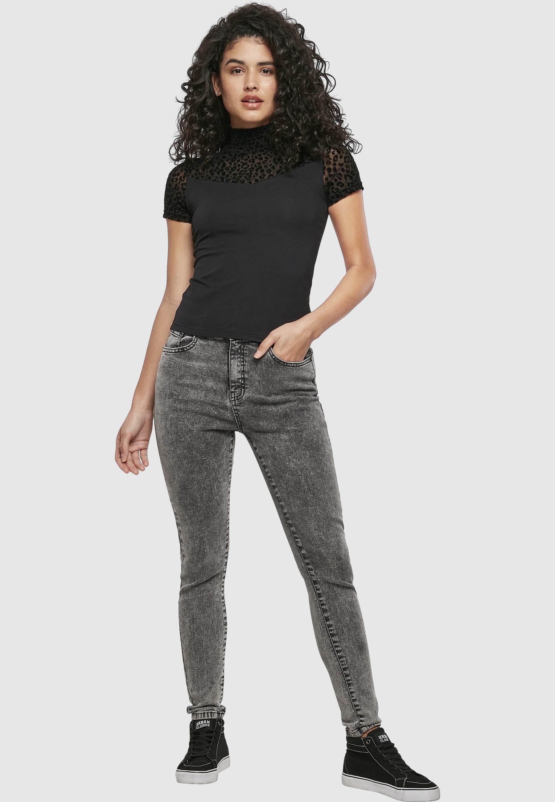 URBAN CLASSICS T-Shirt »Urban Classics Damen Ladies Flock Lace Turtleneck Tee« 1 Stk.