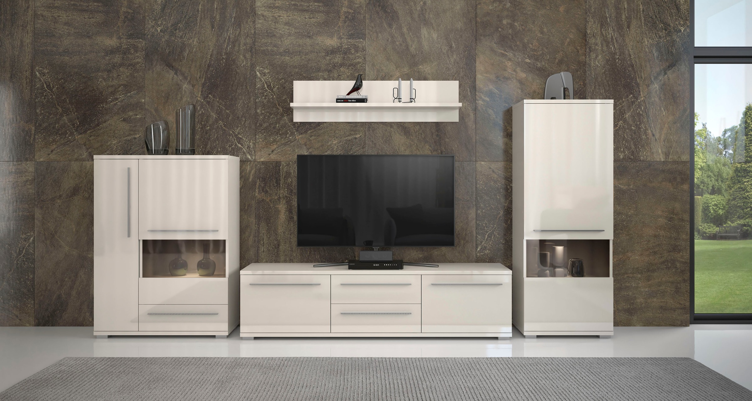 Places of Style Lowboard »Piano TV-Kommode in Breite 165 oder 180 cm mit Soft-Close-Funktion«, Hochglanz UV-lackiert, Br 180 cm mit versch. Tür- und Schubkastenmaße