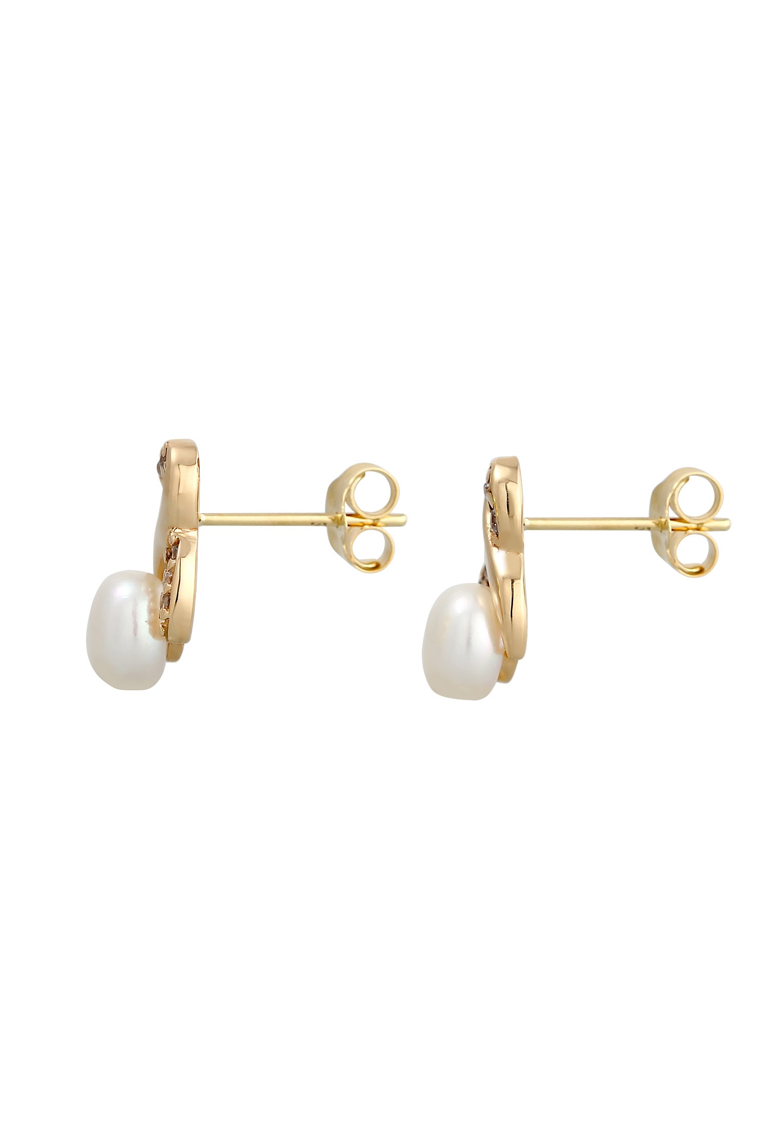 Elli Premium Paar Ohrstecker »Infinity Zirkonia Süßwasserperle 585 Gelbgold«