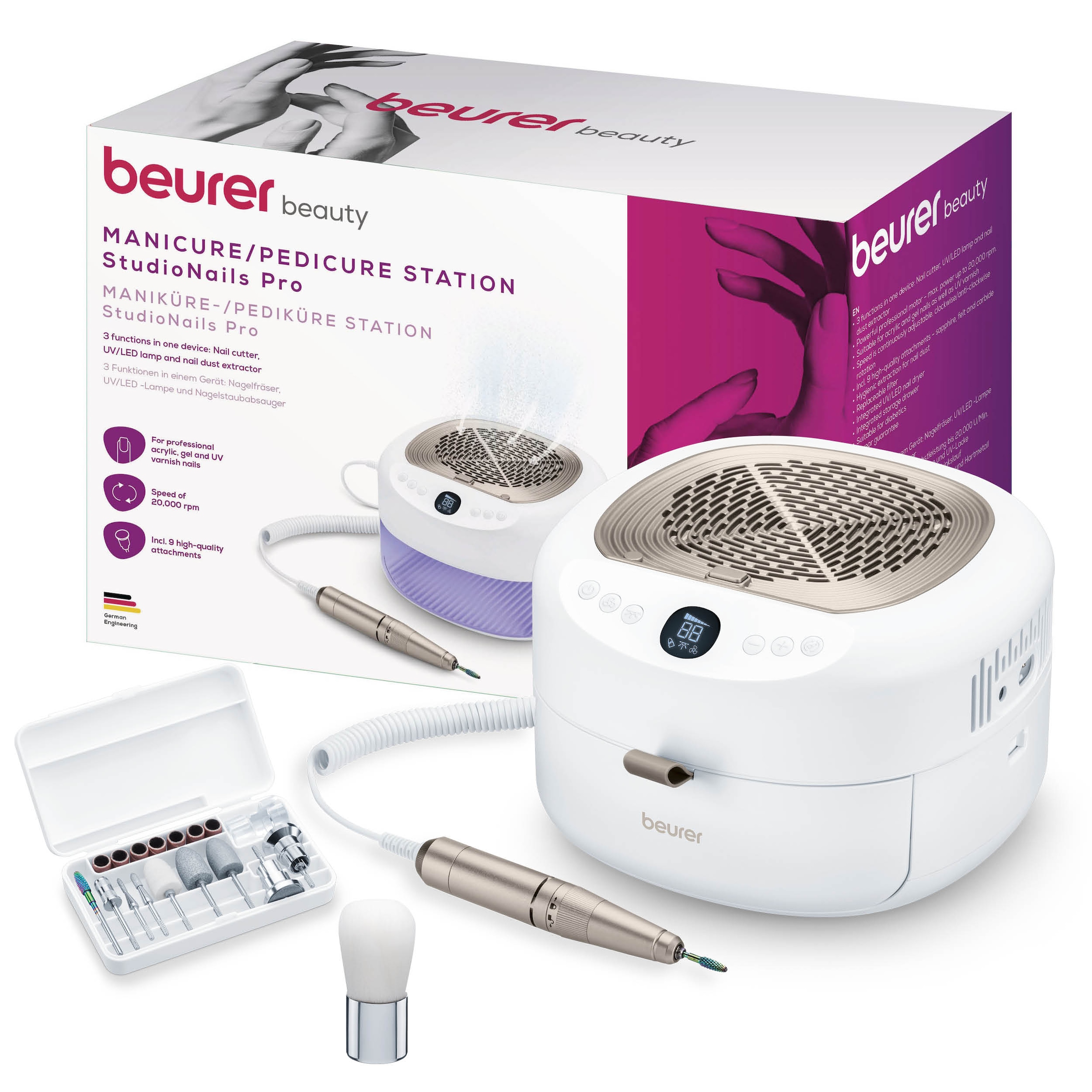 BEURER Maniküre-Pediküre-Set »MP 200, professionelle Maniküre-Pediküre-Station für zu Hause«, Mit Fräser, UV/LED-Lampe & Absaugung für Gel, Acryl