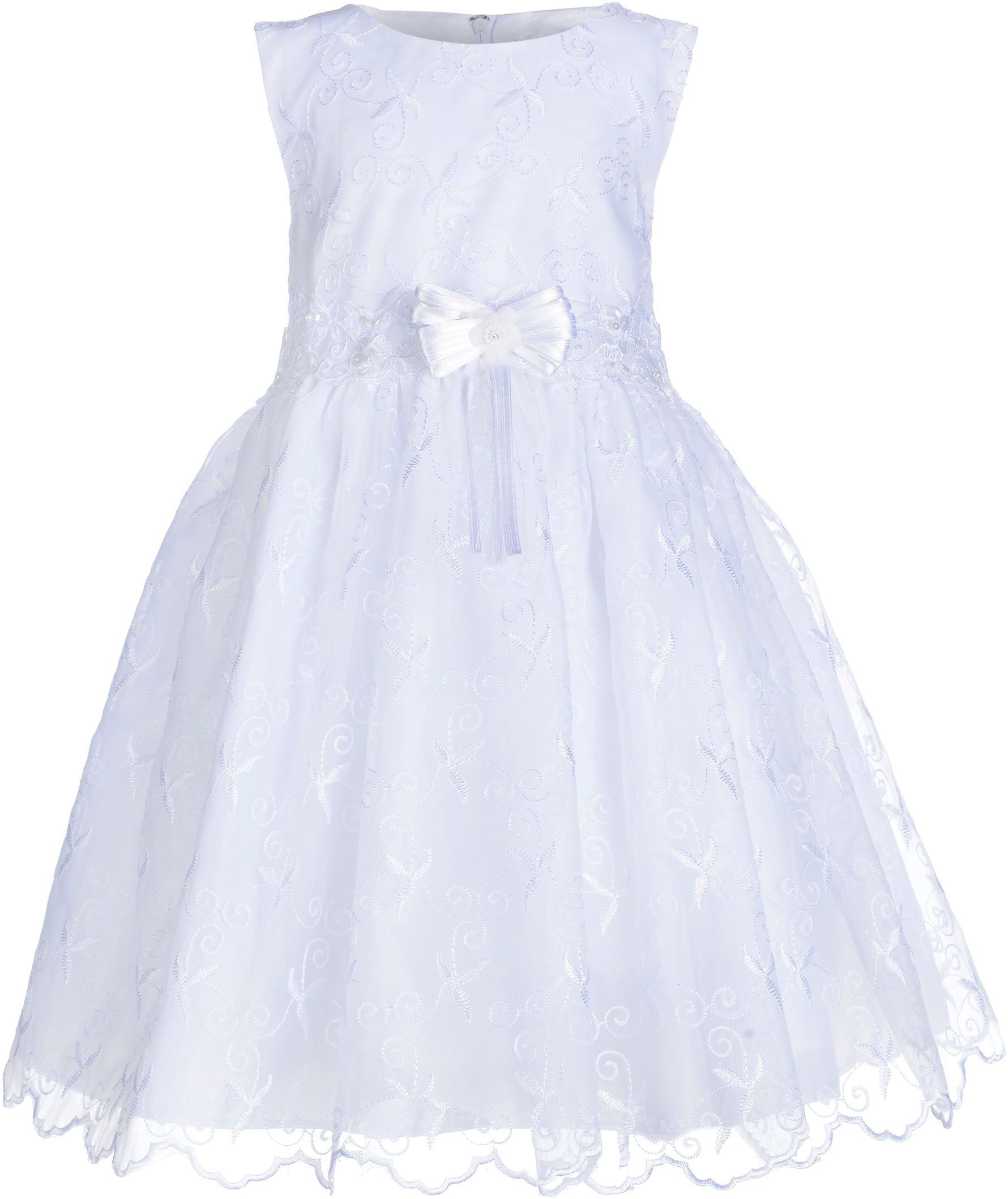 HAPPY GIRLS Mädchen Taufkleid "dress", weiß, festlich, Gr. 122, Web, Obermaterial: 100% Polyester, Kleider, mit aufgesetzter Schleife vorne in der