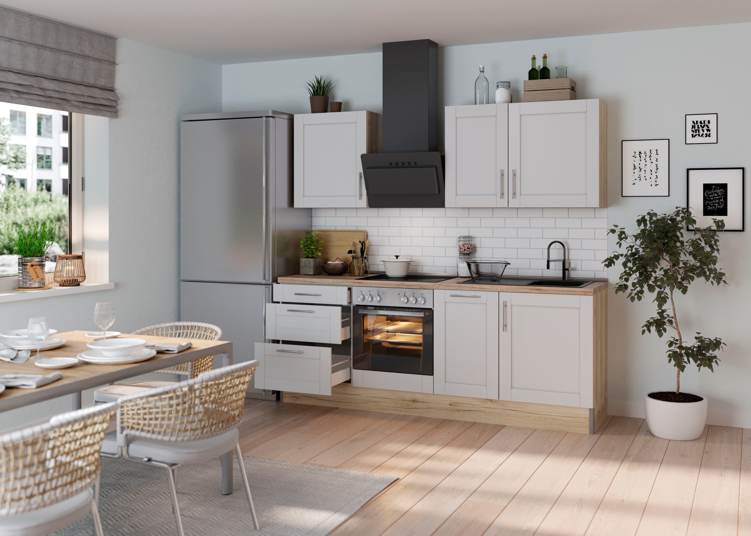 KOCHSTATION Küche "KS-Ahus" Breite 225 cm,wahlweise mit E-Geräten,MDF Front günstig online kaufen