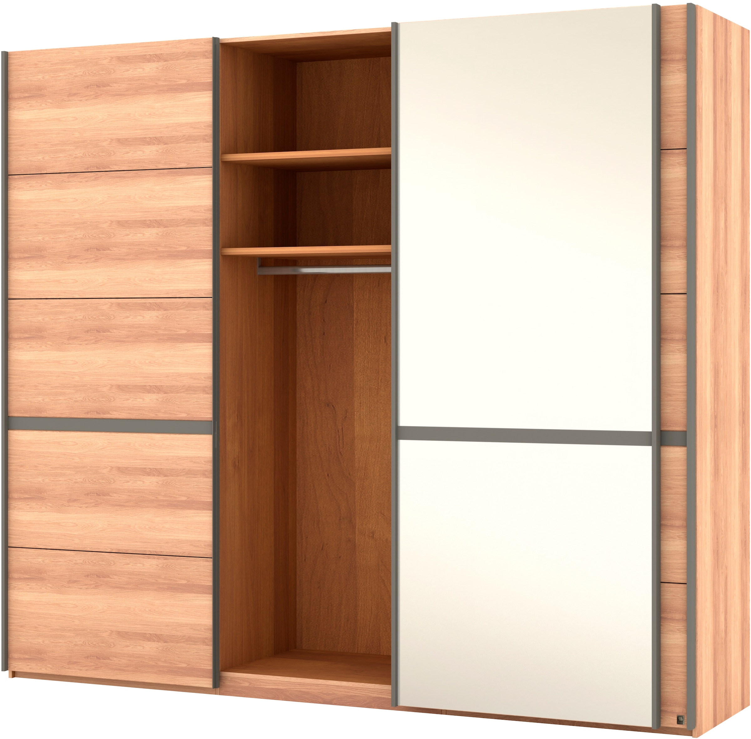 Musterring Schwebetürenschrank »Sorrent, Kleiderschrank, Schrank, Schiebetüren«, (Teilmassiv Eiche, MADE IN GERMANY), Türen in Eiche massiv mit Kassetten-Optik, verschiedene Maße verfügbar