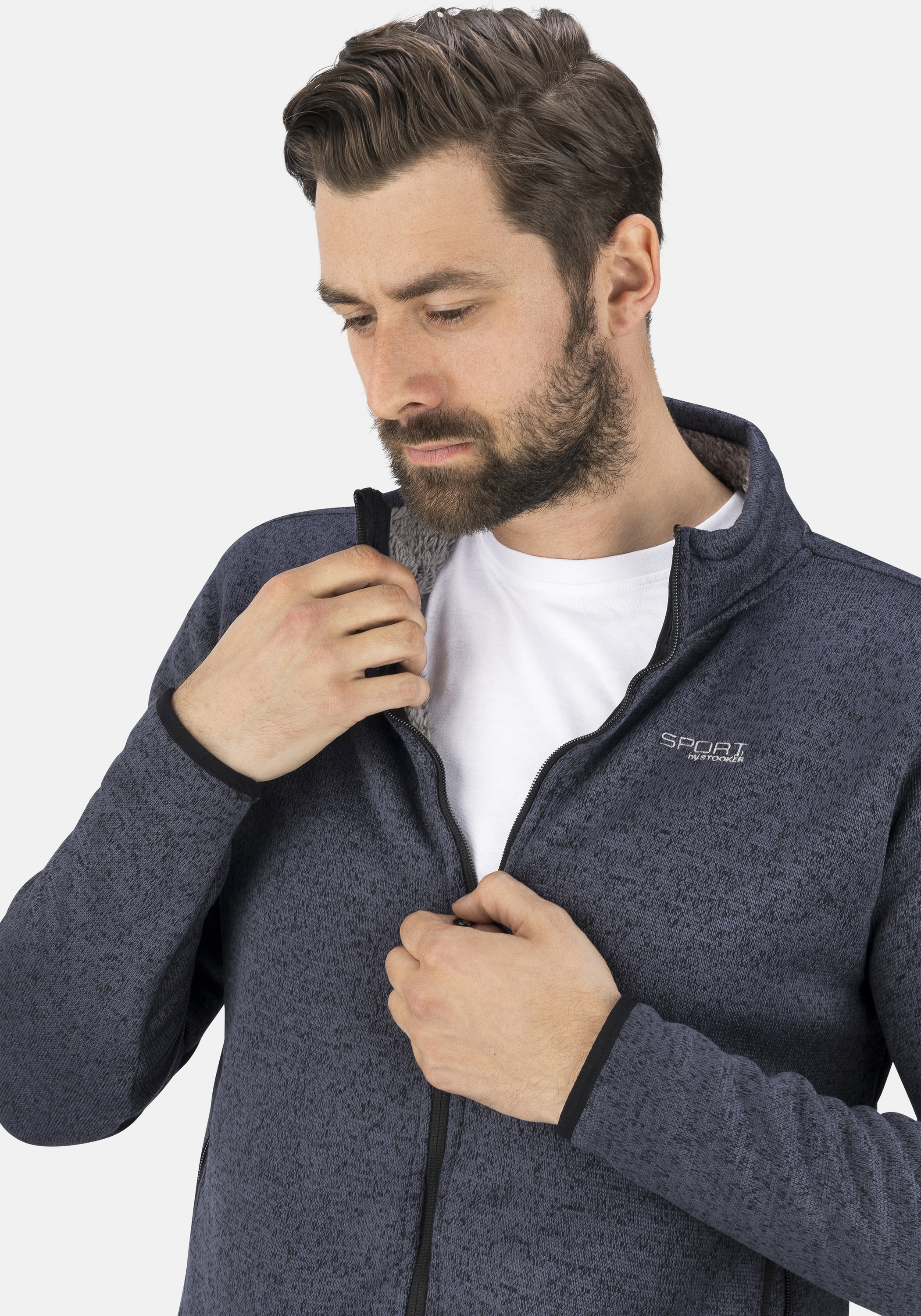 Stooker Men Sweatjacke »JOEL mit Stehkragen Strick-Fleecejacke«, Sherpa fleece Straight Fit Casual Sherpa für Herren