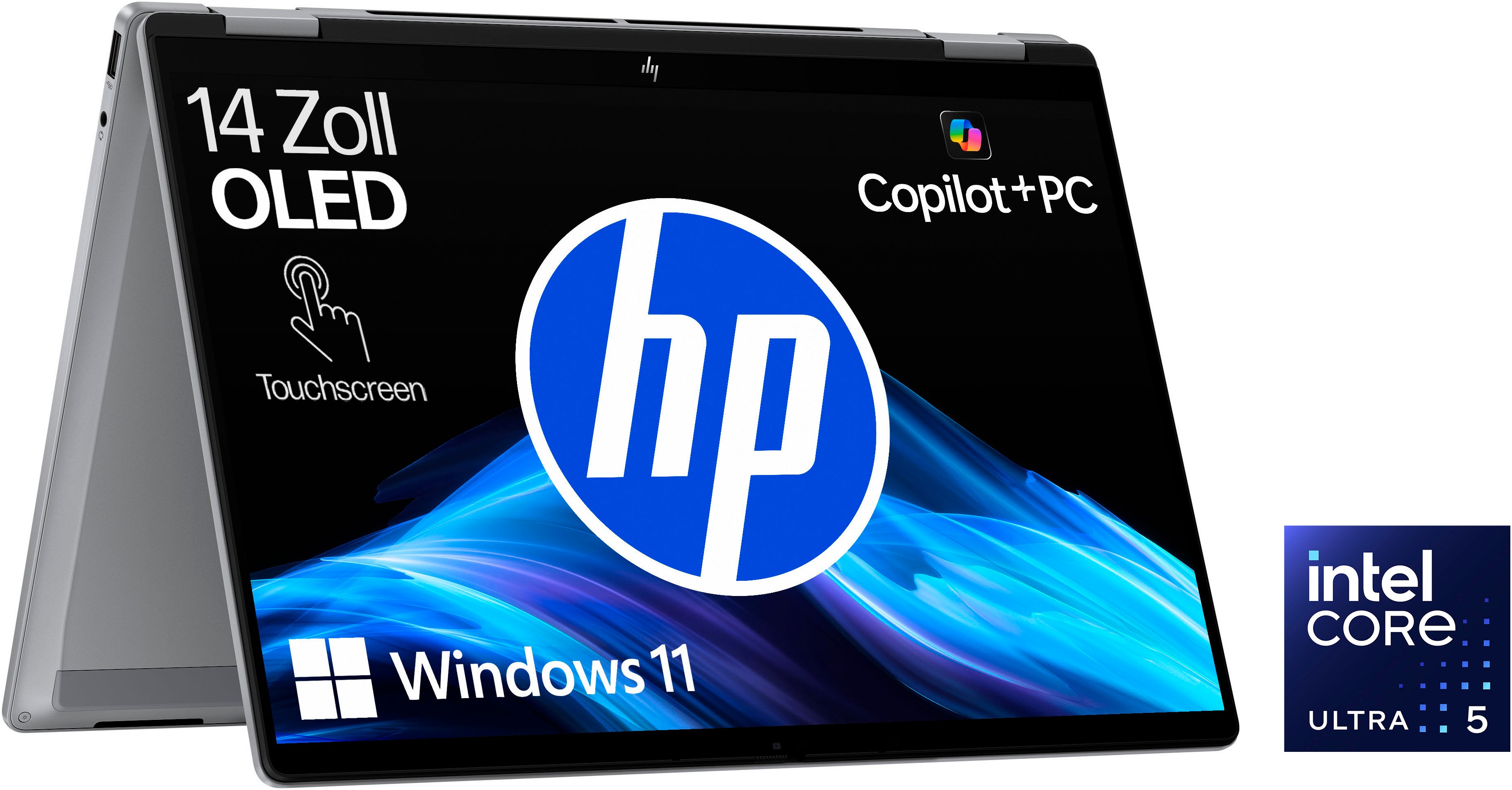 HP Convertible Notebook "OmniBook X Flip 14-fm0272ng", 16 GB RAM 512 GB SSD, Core Ultra 5, Windows 11 Homemeteor silber, Notebooks