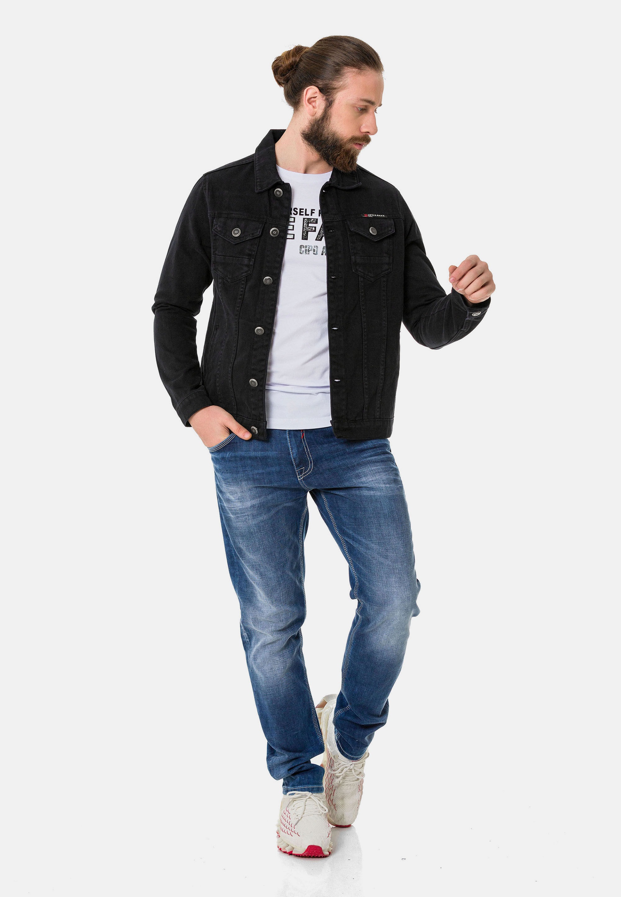 Cipo & Baxx Jeansjacke »CJ289« ohne Kapuze mit Knopfleiste
