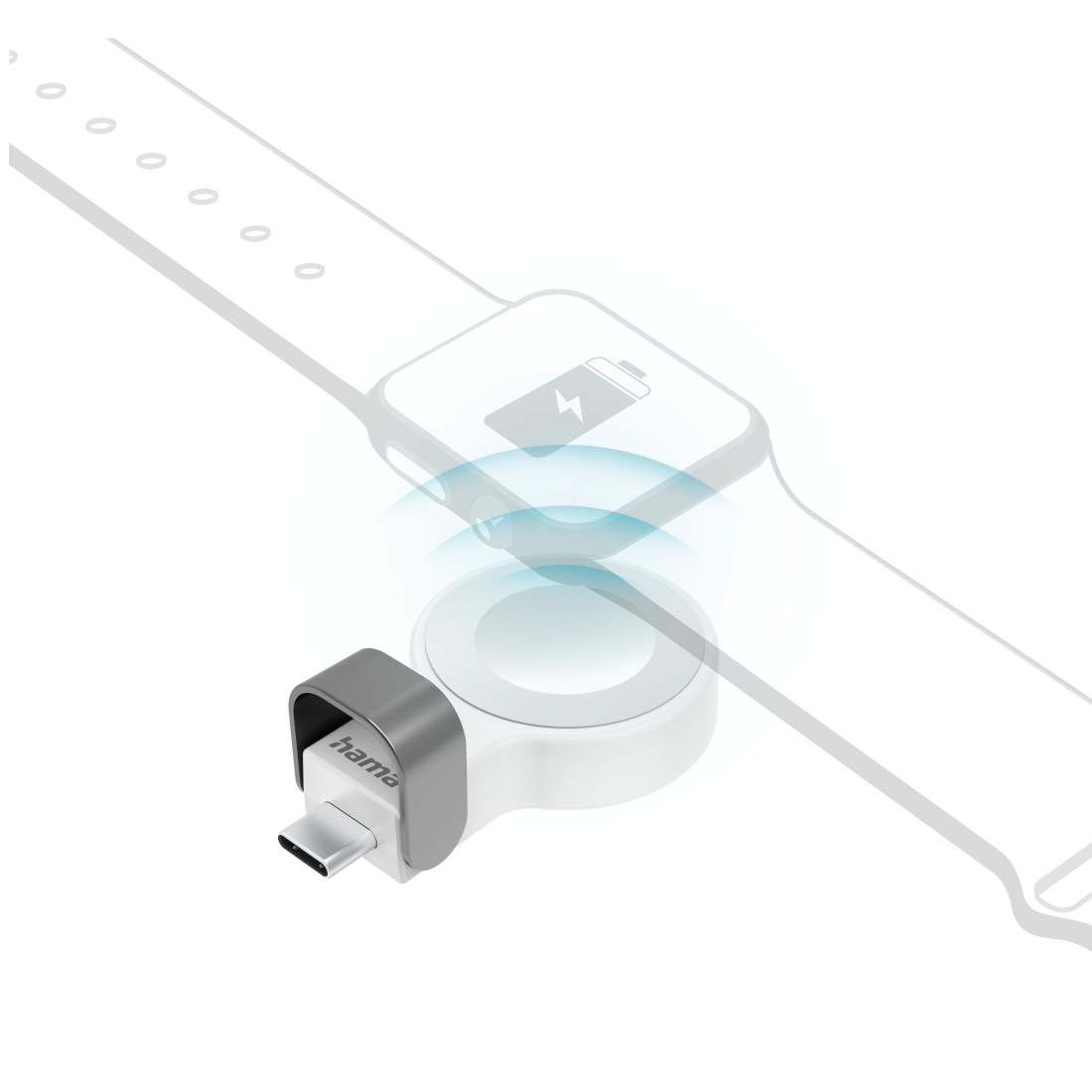 Hama USB-Ladegerät »Kabelloses Ladegerät für Apple Watch, mit USB-C Anschluss«, (1 St.), Wireless Charger, Magnetische Ausrichtung, Schnellladegerät