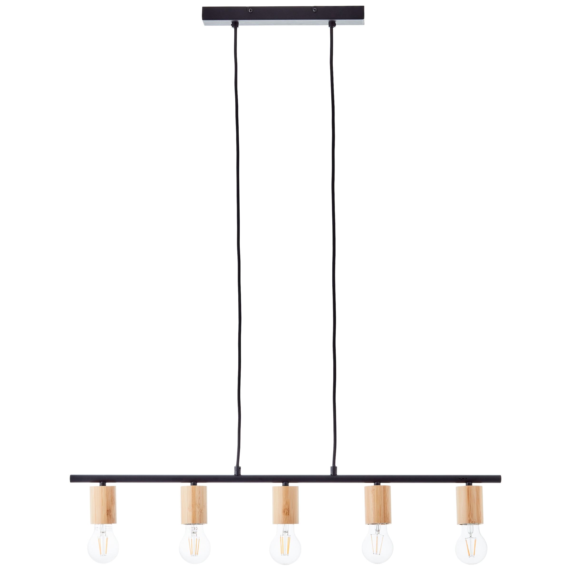 Brilliant Pendelleuchte »Kerry«, 5 flammig, Leuchtmittel E27 | ohne Leuchtmittel, 113 x 80 x 5 cm, 5 x E27, kürzbar, Metall/Bambus, schwarz/natur