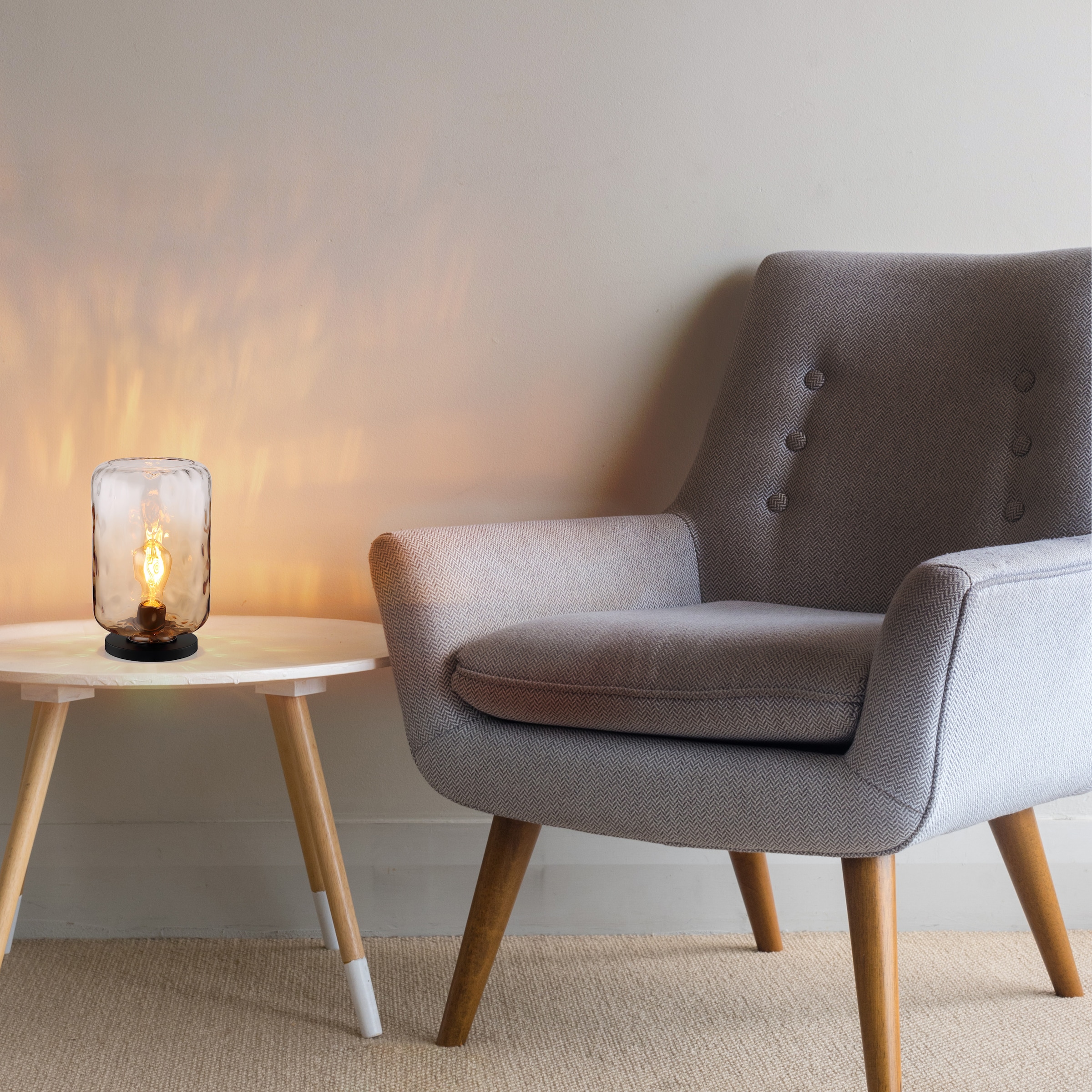 GLOBO LIGHTING Tischleuchte »DARINA«, Leuchtmittel E27 | ohne Leuchtmittel, Tischlampe/schwarz/Glas amber/Wohnzimmer/Schlafzimmer