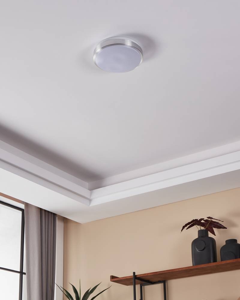 EGLO LED Deckenleuchte »COMPETA 1 Deckenlampe, weiß, nickel-matt, rund, Wohnzimmerlampe«, 1 flammig, Leuchtmittel LED-Board | LED fest integriert, Stahl und Kunststoff, Esszimmer, Industrial, minimalistisch, Ø24,5cm