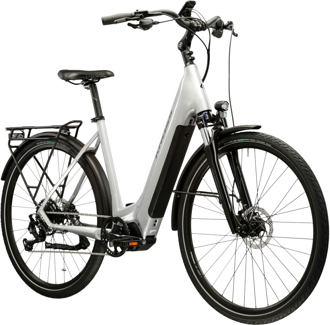 Kross E-Bike »KROSS E-Trekkingrad Trans 5.0 28" silber 9 Gänge«, 9 Gang, microSHIFT, ADVENT M619, Mittelmotor 250 W