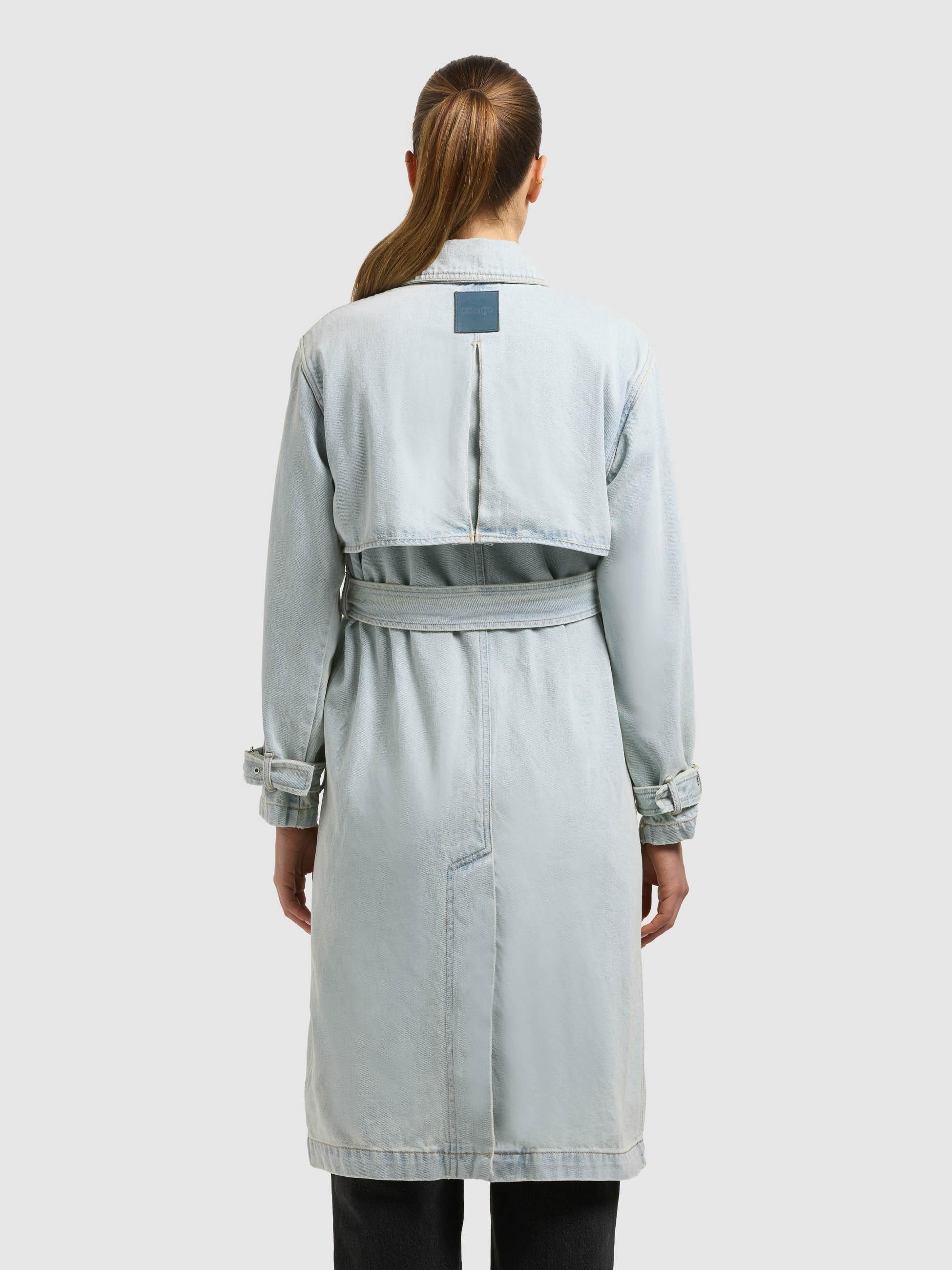 Langmantel KHUJO "Hera", Damen, Gr. XS (34), bleached blau, Obermaterial: 100% Baumwolle; Futter: 100% Polyester, tailliert kniebedeckend, V-Ausschnitt, Ärmel ohne Ärmelschlitz abgesteppte Kante, Mäntel, Trenchcoat aus Jeans 2