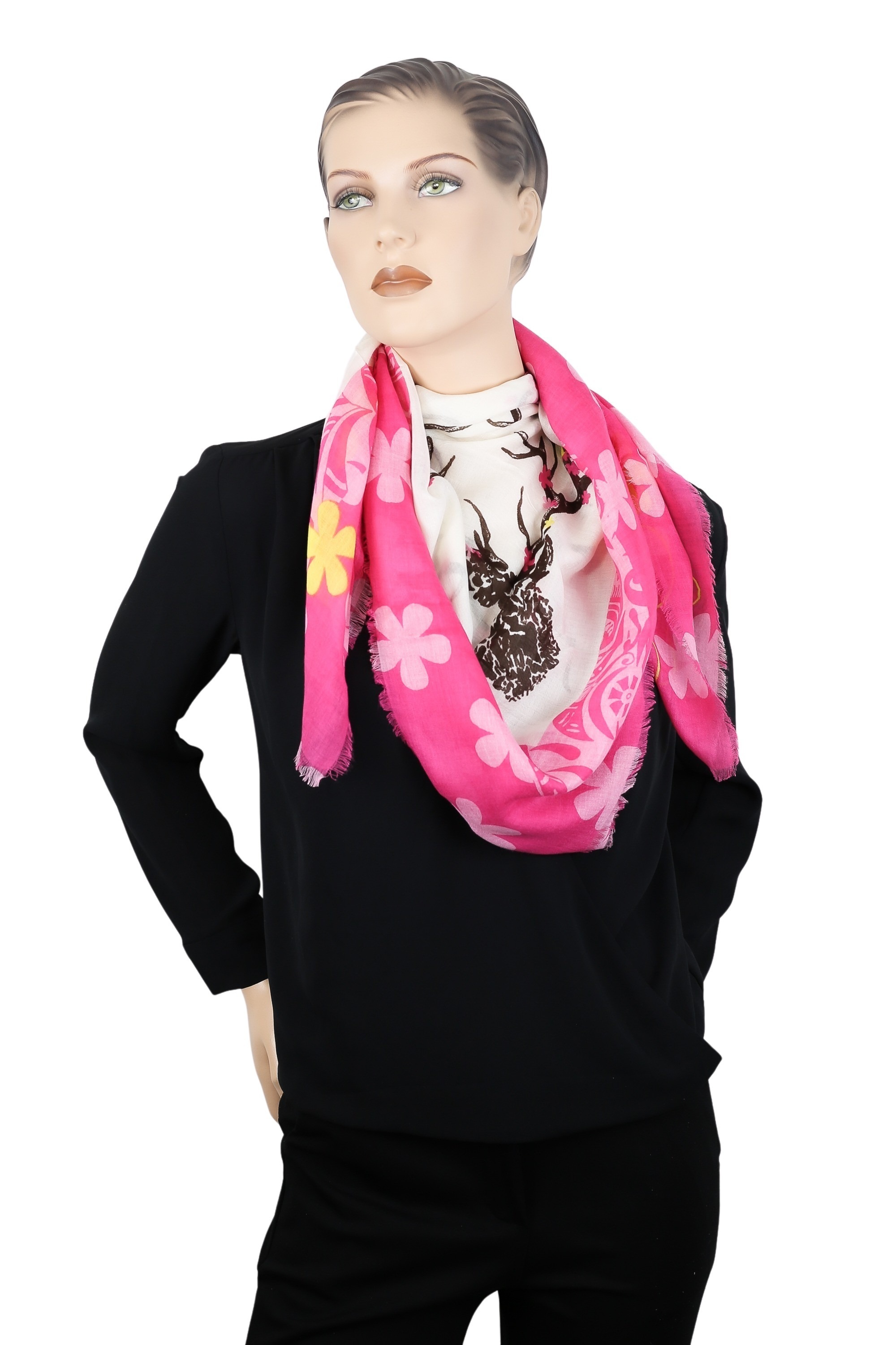 Allgäu Rebell Schal "Hirsch" 1 Stk. tlg. mit Blumen und großem Hirschgeweih günstig online kaufen