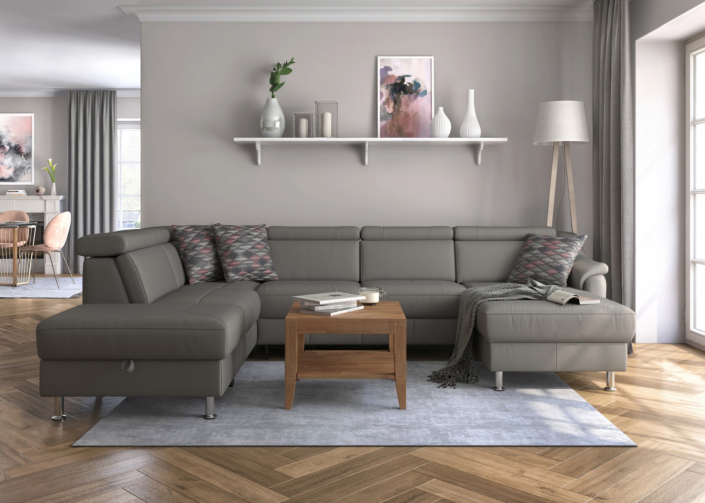 sit&more Wohnlandschaft »Freetown U-Form«, Kopfteilverstellung und Federkern, wahlweise mit Bettfunktion