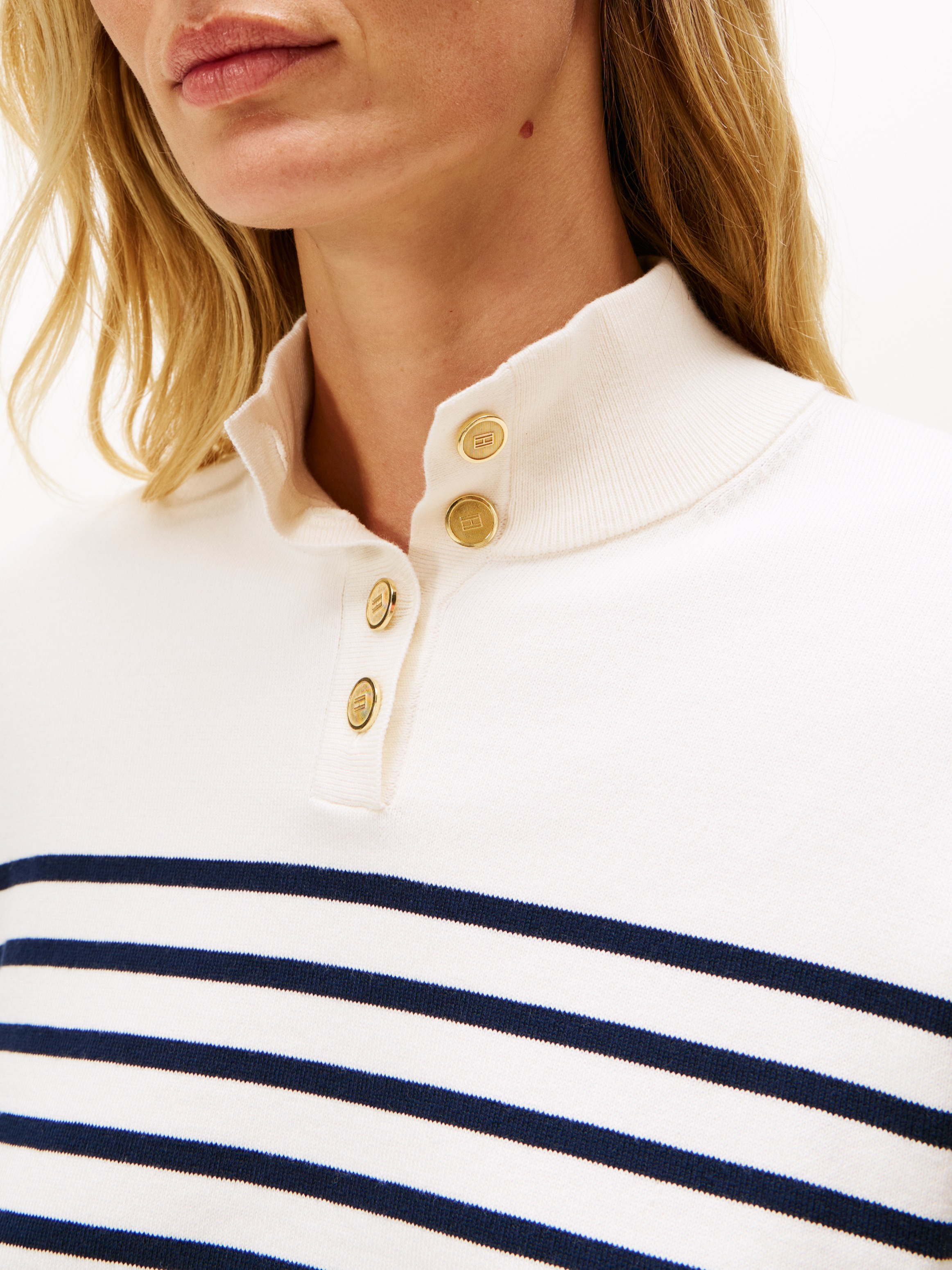 Tommy Hilfiger Strickpullover "CO JERSEY GOLD BTN MOCK-NK SWT", mit goldfar günstig online kaufen