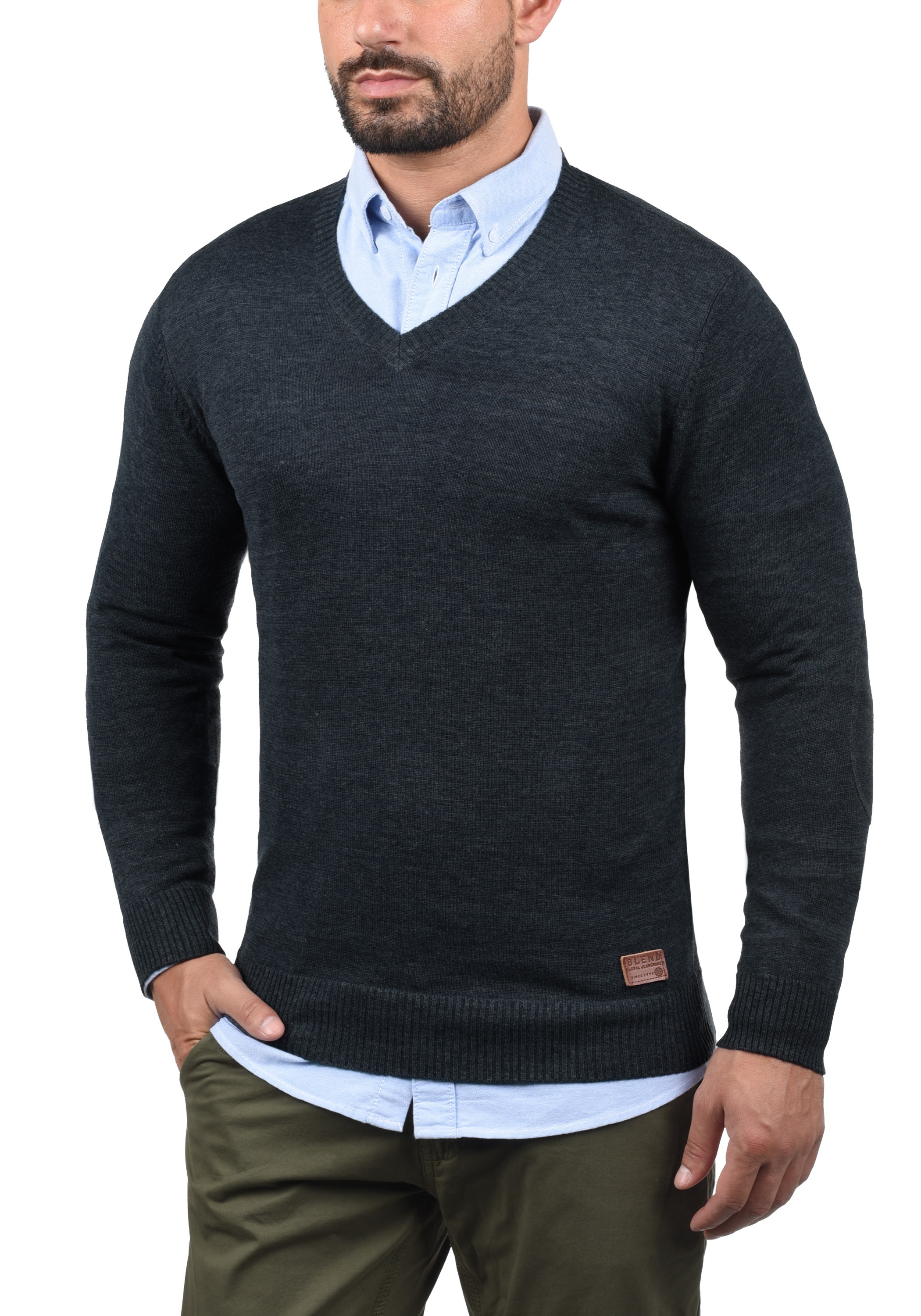 Blend Strickpullover "BHLasse" Feinstrickpullover mit aufgestickten Ellenbo günstig online kaufen