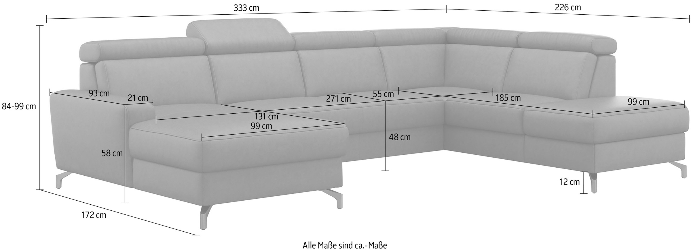 sit&more Wohnlandschaft »Scarlett U-Form«, inklusive Kopfteilverstellung, wahlweise mit Bettfunktion, Bettkasten